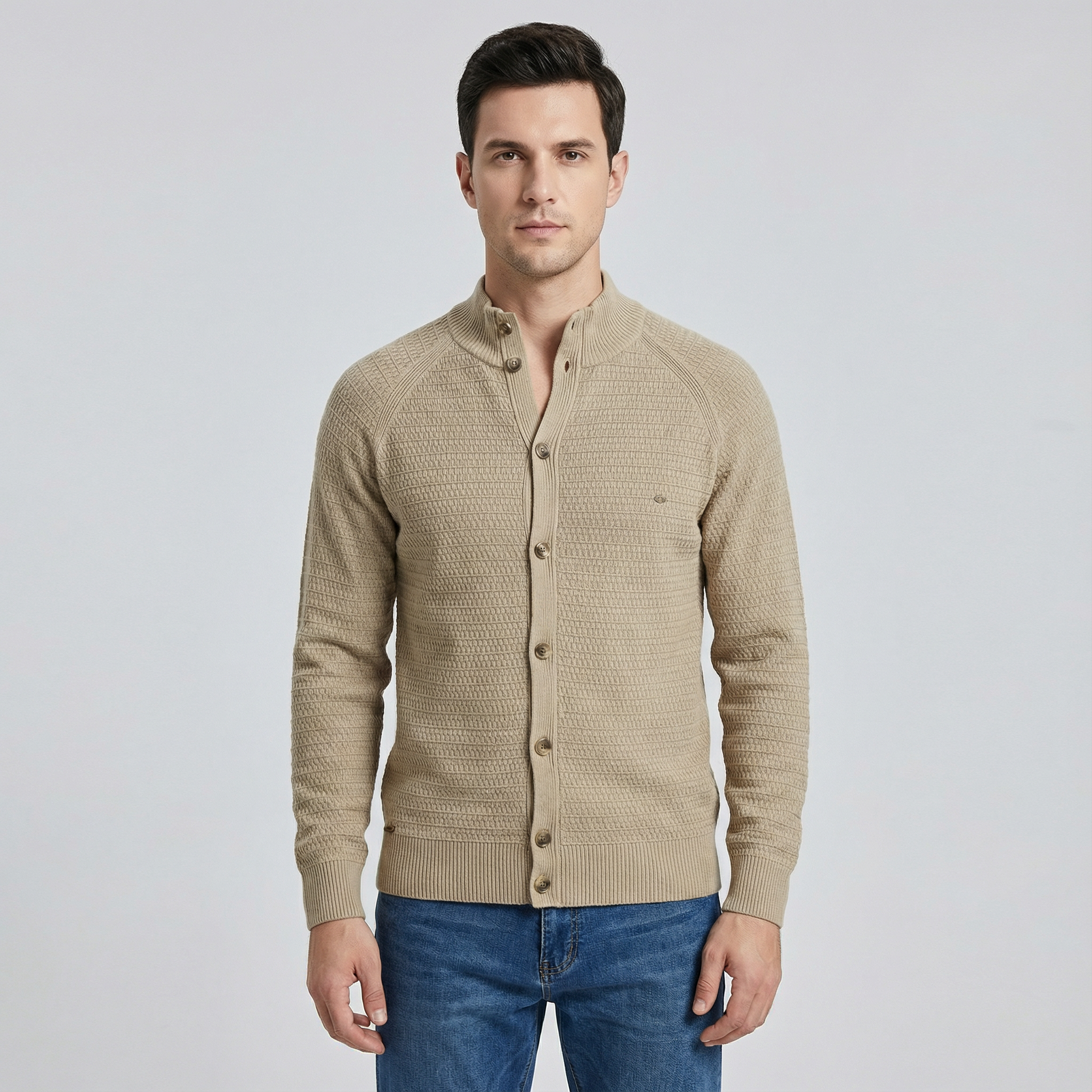 Stand-Up Collar Cardigan for Men