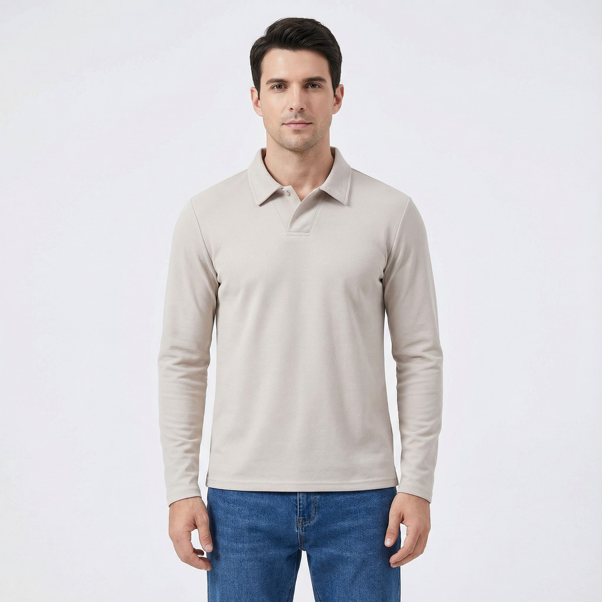 Elegant Long Sleeve Polo Shirt for Men