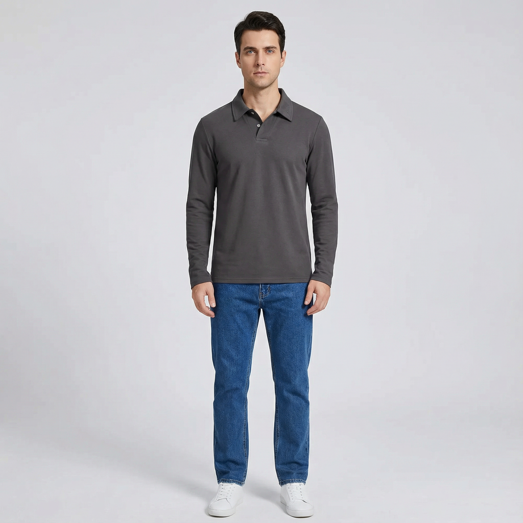 Elegant Long Sleeve Polo Shirt for Men