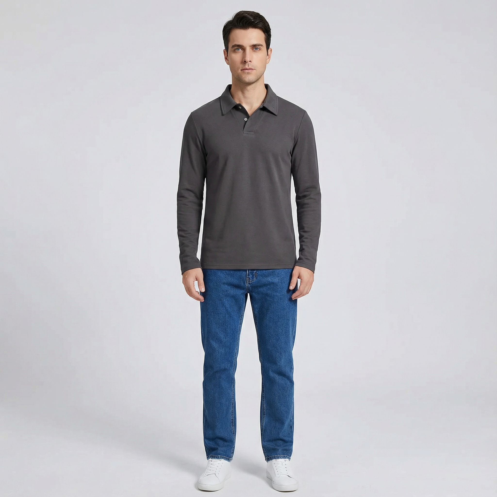 Elegant Long Sleeve Polo Shirt for Men