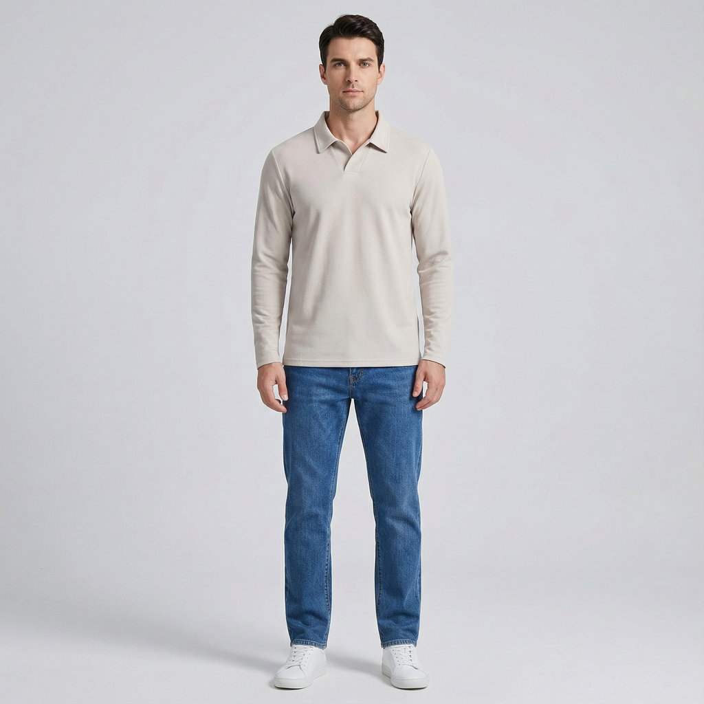 Elegant Long Sleeve Polo Shirt for Men