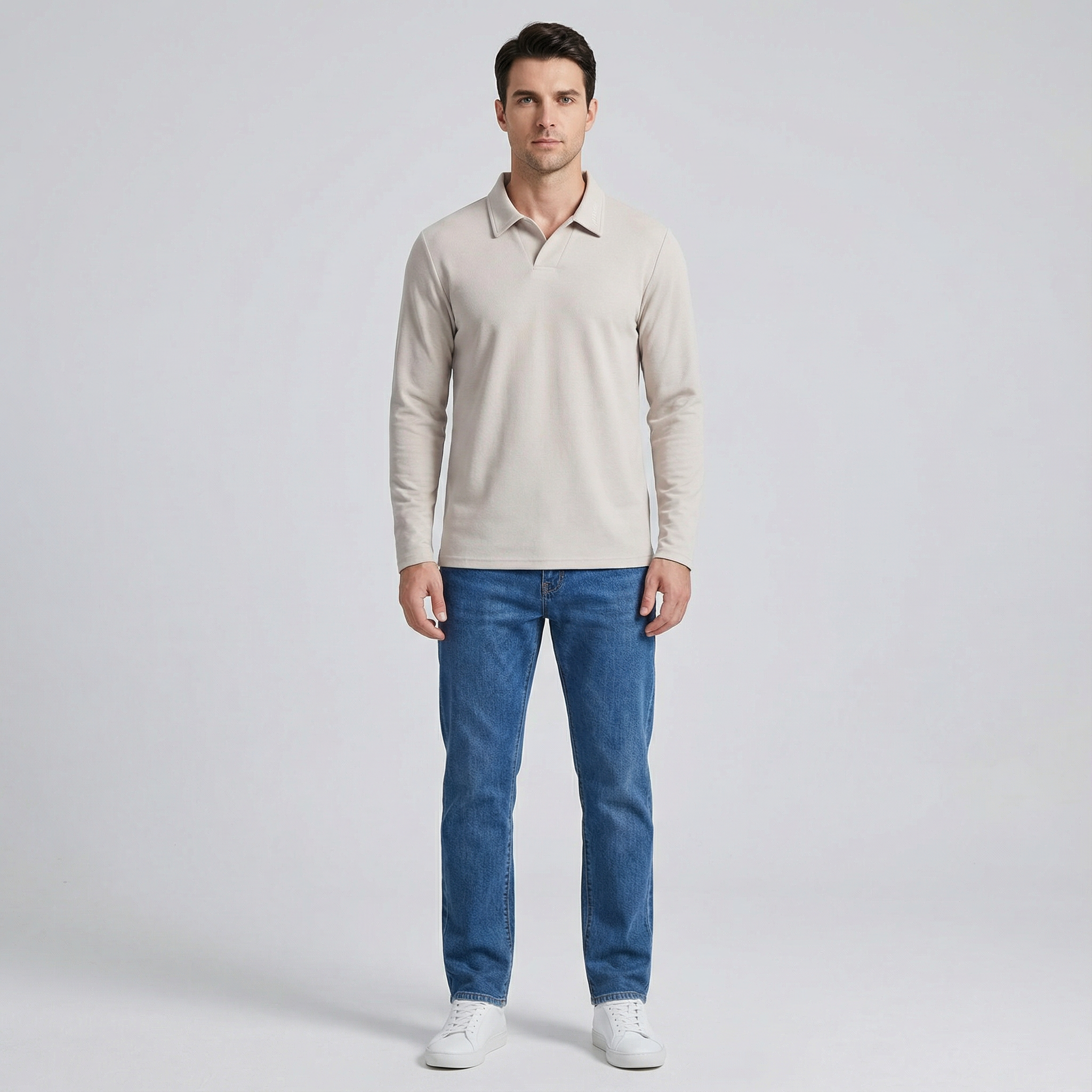 Elegant Long Sleeve Polo Shirt for Men