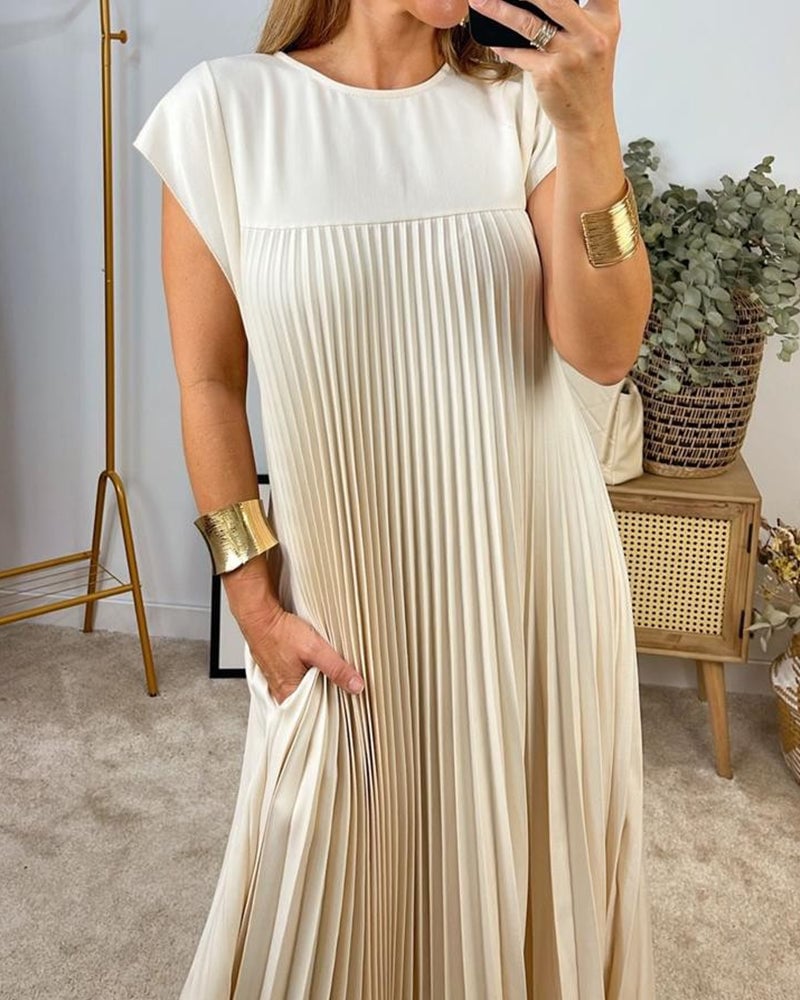Pleated Long Dress Round Neck Sleeveless for Women | Perfect for Everyday Wear