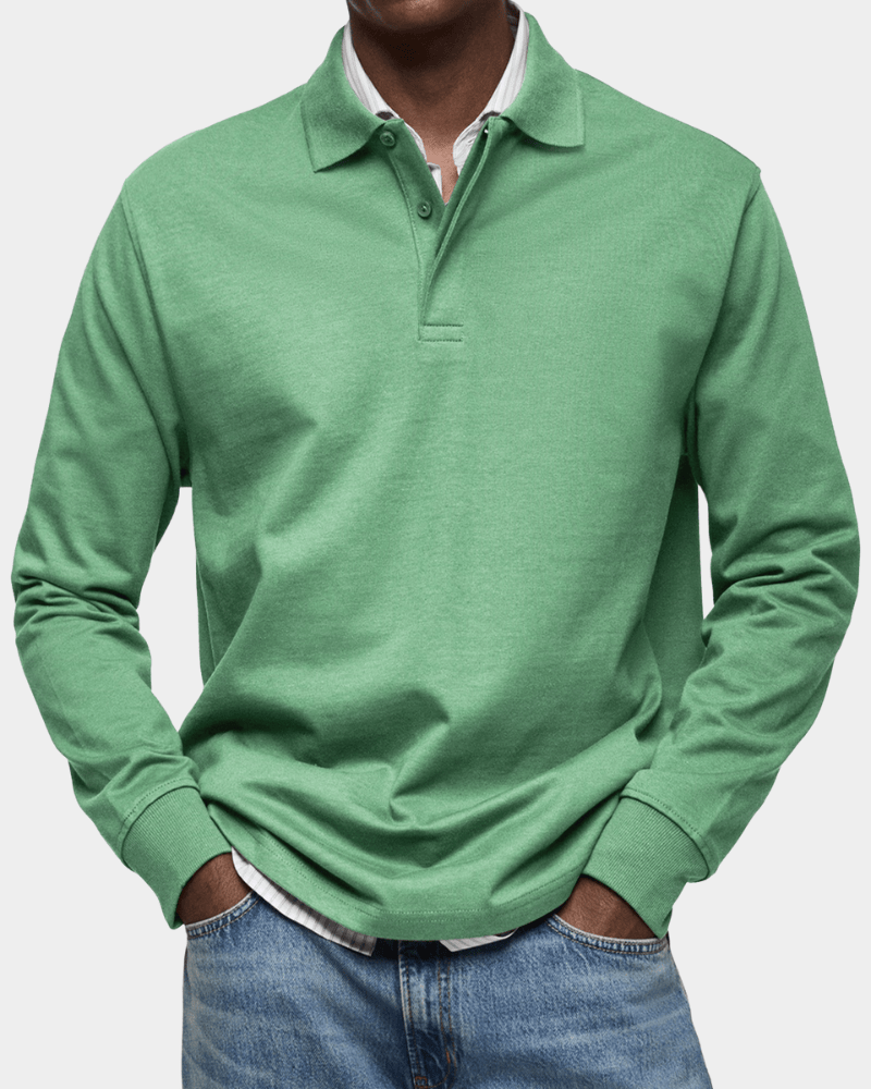 Long Sleeve Polo Shirt Button Placket for Men