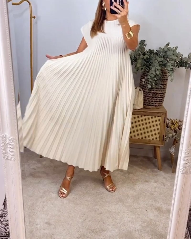 Pleated Long Dress Round Neck Sleeveless for Women | Perfect for Everyday Wear