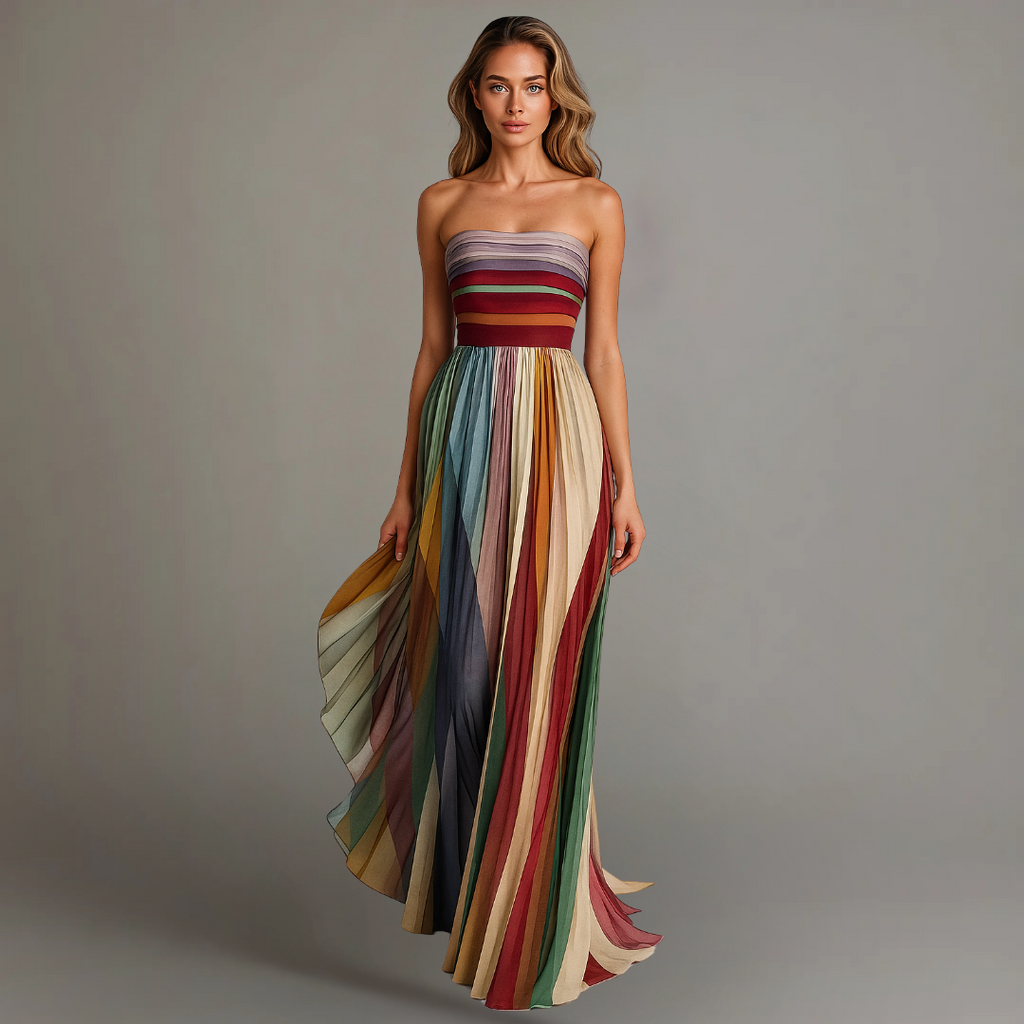 Maxi Dress Strapless Pleated for Women