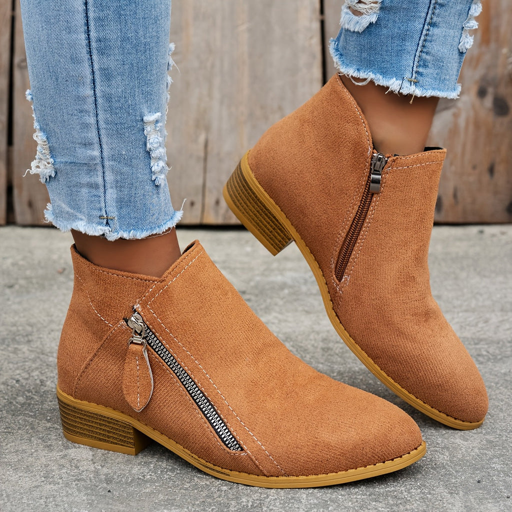 Boots Low Heel Suede Side Zipper for Women