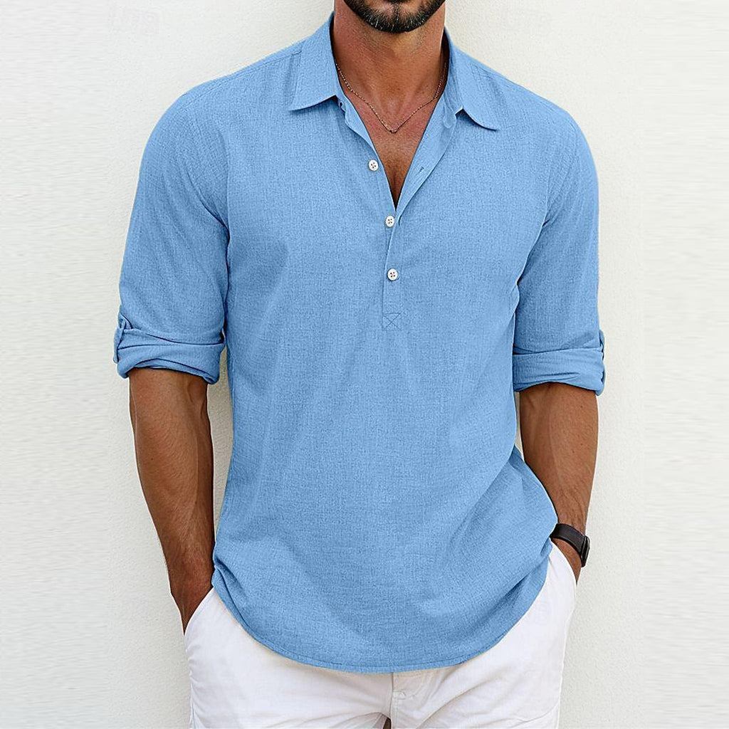 Shirt Linen Blend Long Sleeve for Men