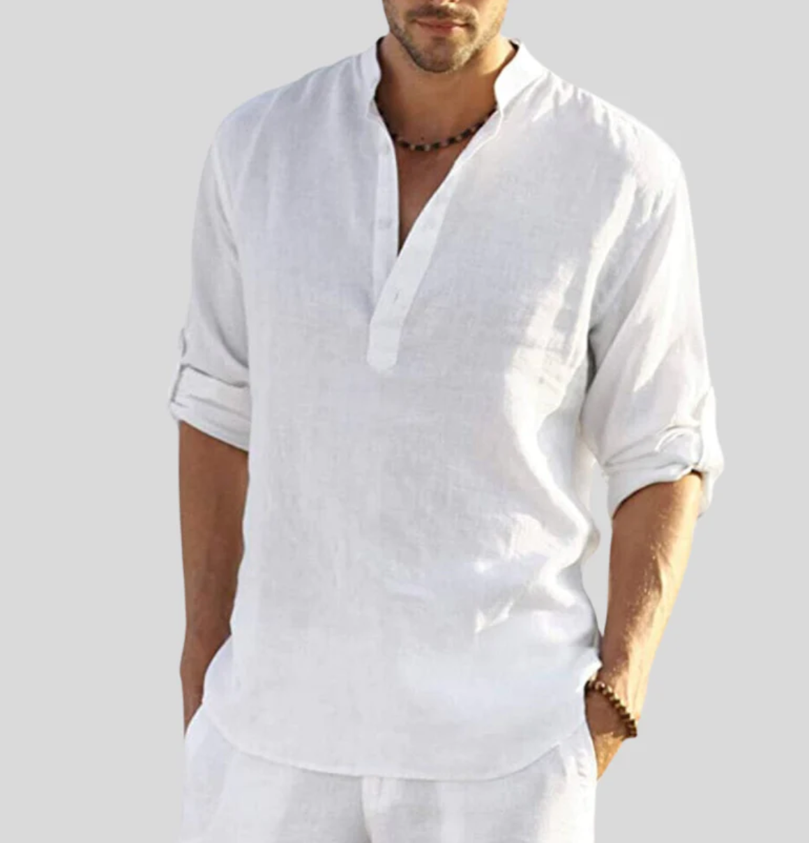 Casual Long-Sleeve Stand Collar Shirt for Men | Perfect for Everyday Wear