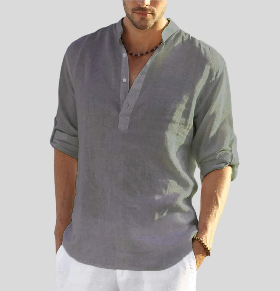 Casual Long-Sleeve Stand Collar Shirt for Men | Perfect for Everyday Wear