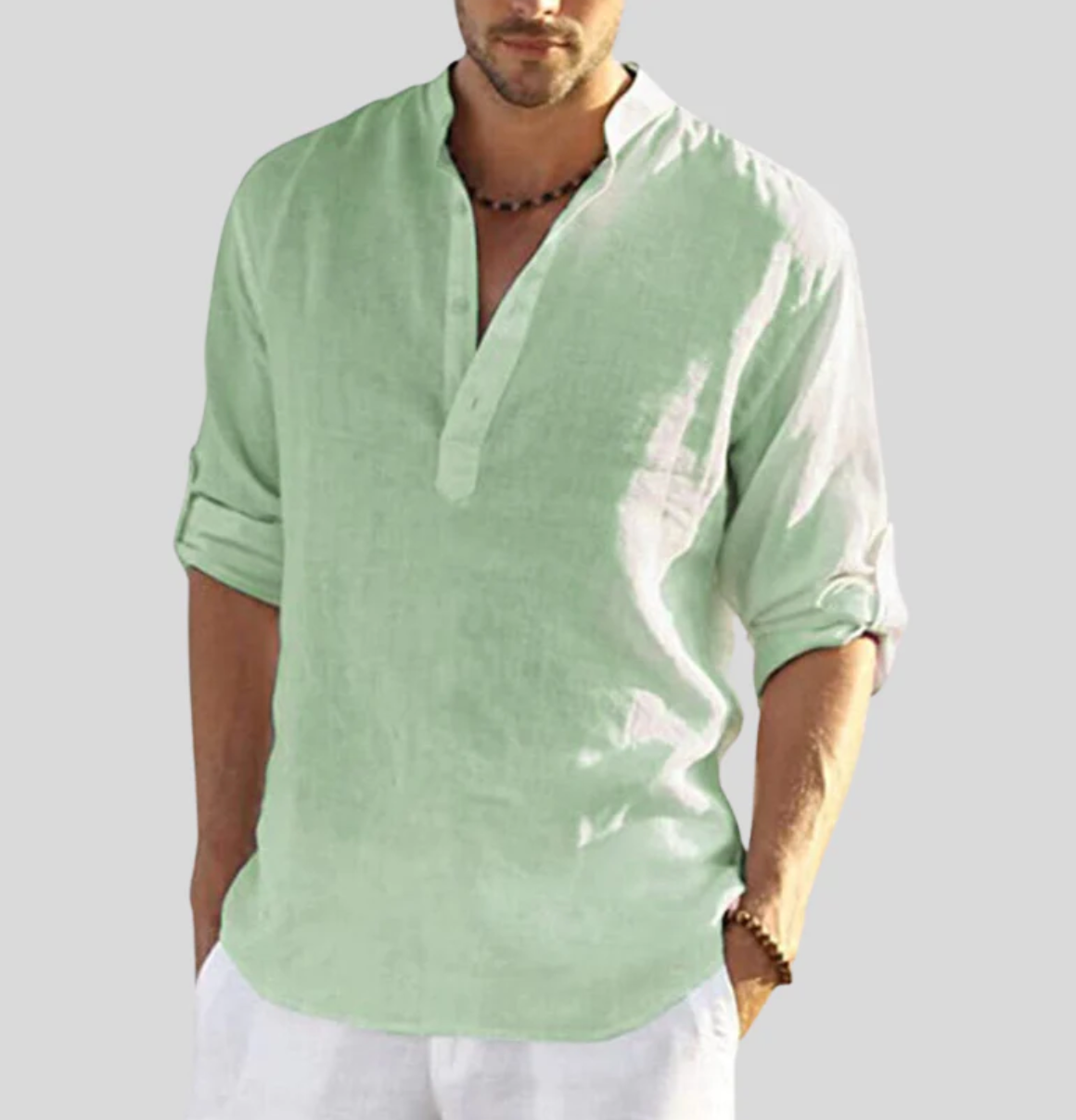 Casual Long-Sleeve Stand Collar Shirt for Men | Perfect for Everyday Wear