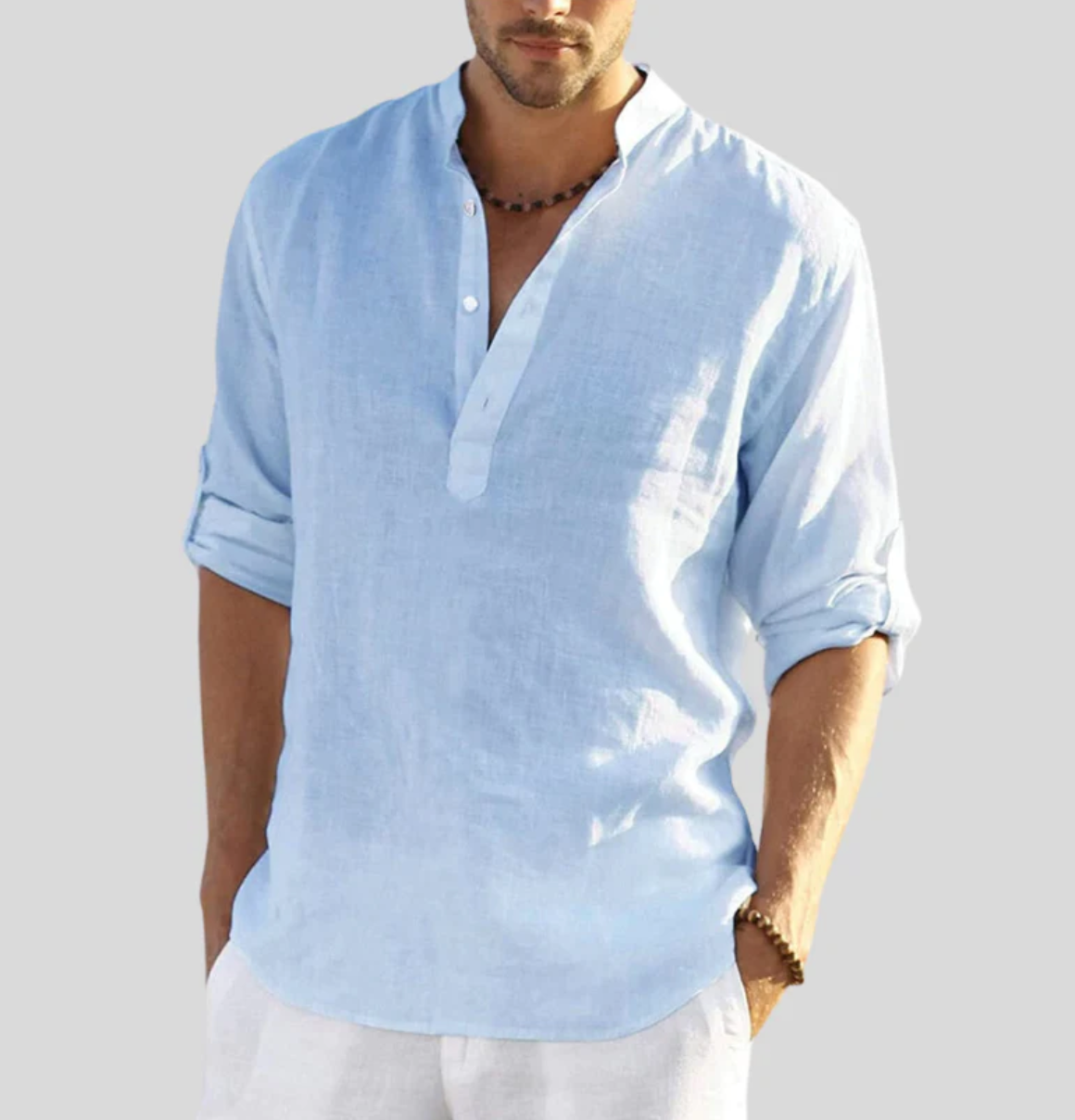 Casual Long-Sleeve Stand Collar Shirt for Men | Perfect for Everyday Wear