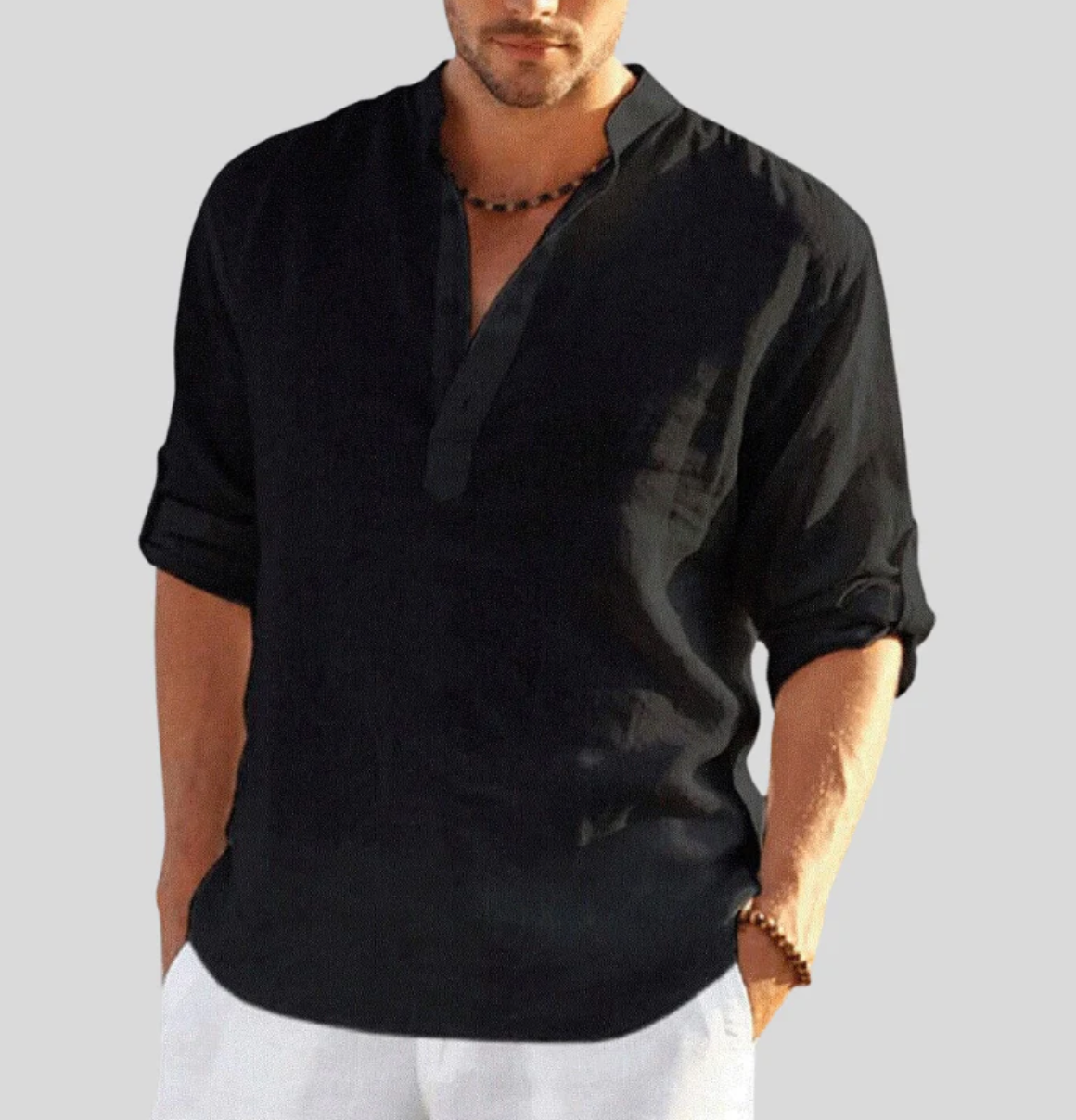 Casual Long-Sleeve Stand Collar Shirt for Men | Perfect for Everyday Wear