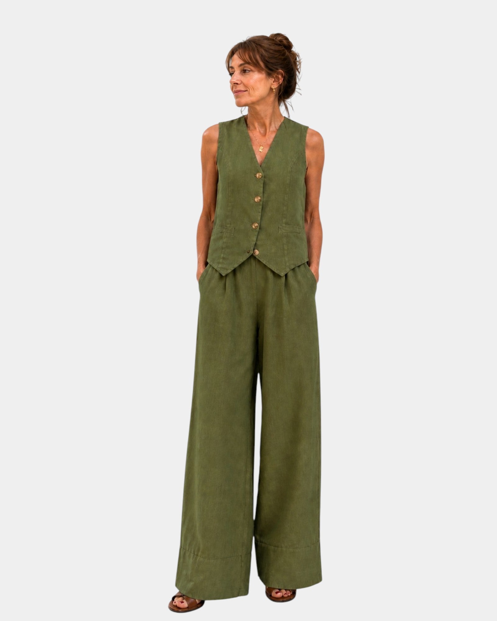 Vest and Wide-Leg Pants Set Cotton-Linen for Women | Perfect for Summer
