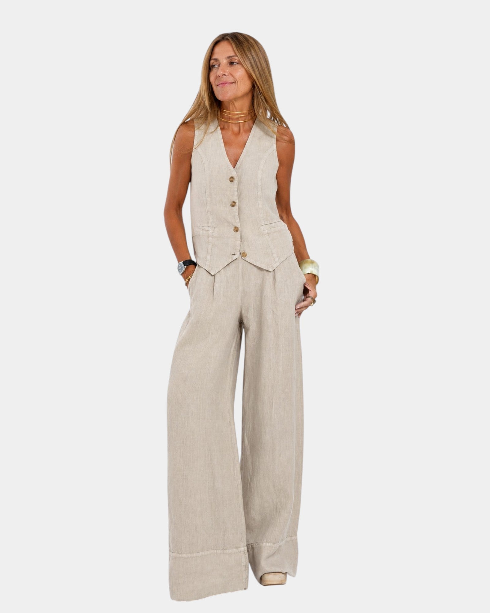 Vest and Wide-Leg Pants Set Cotton-Linen for Women | Perfect for Summer