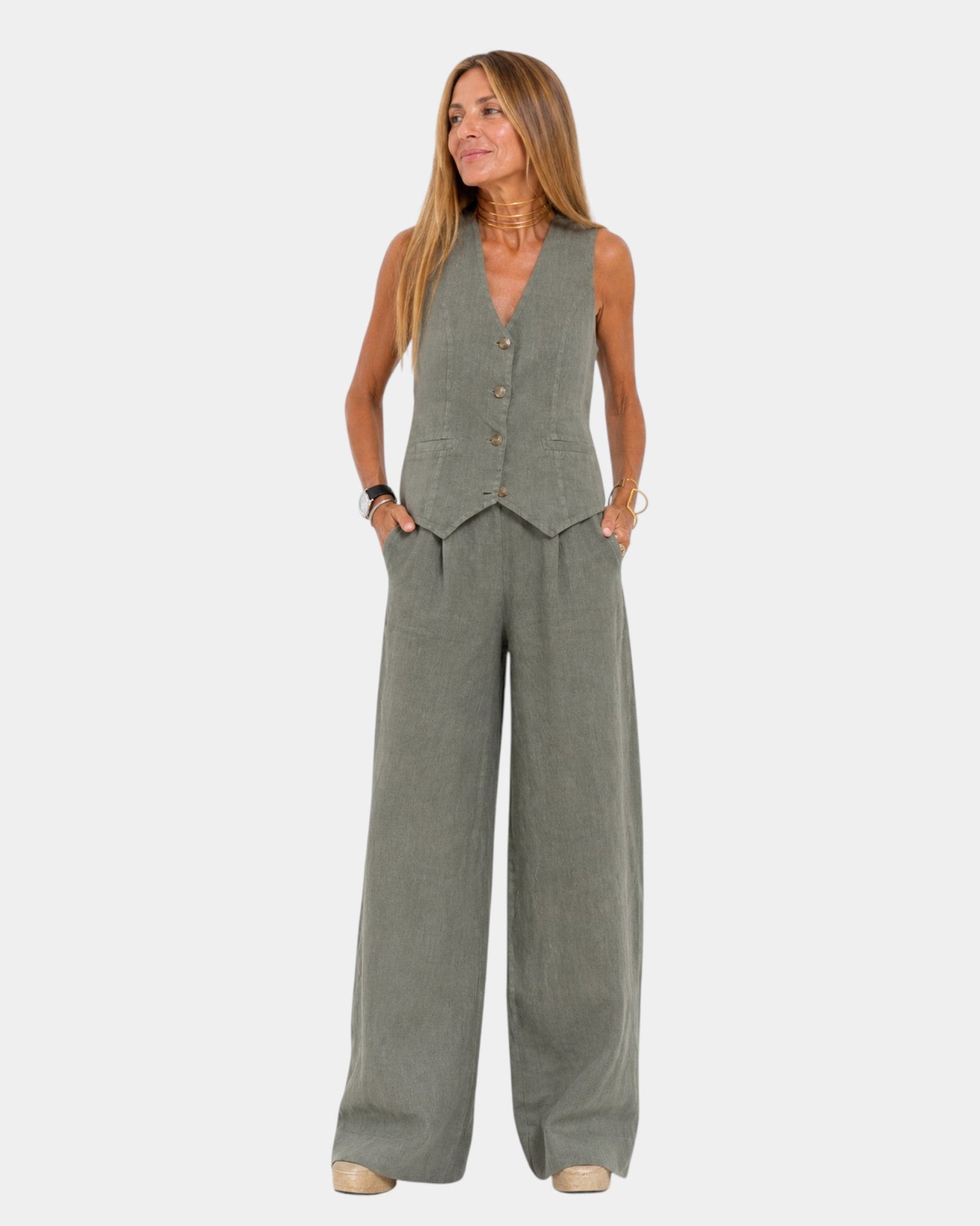 Vest and Wide-Leg Pants Set Cotton-Linen for Women | Perfect for Summer