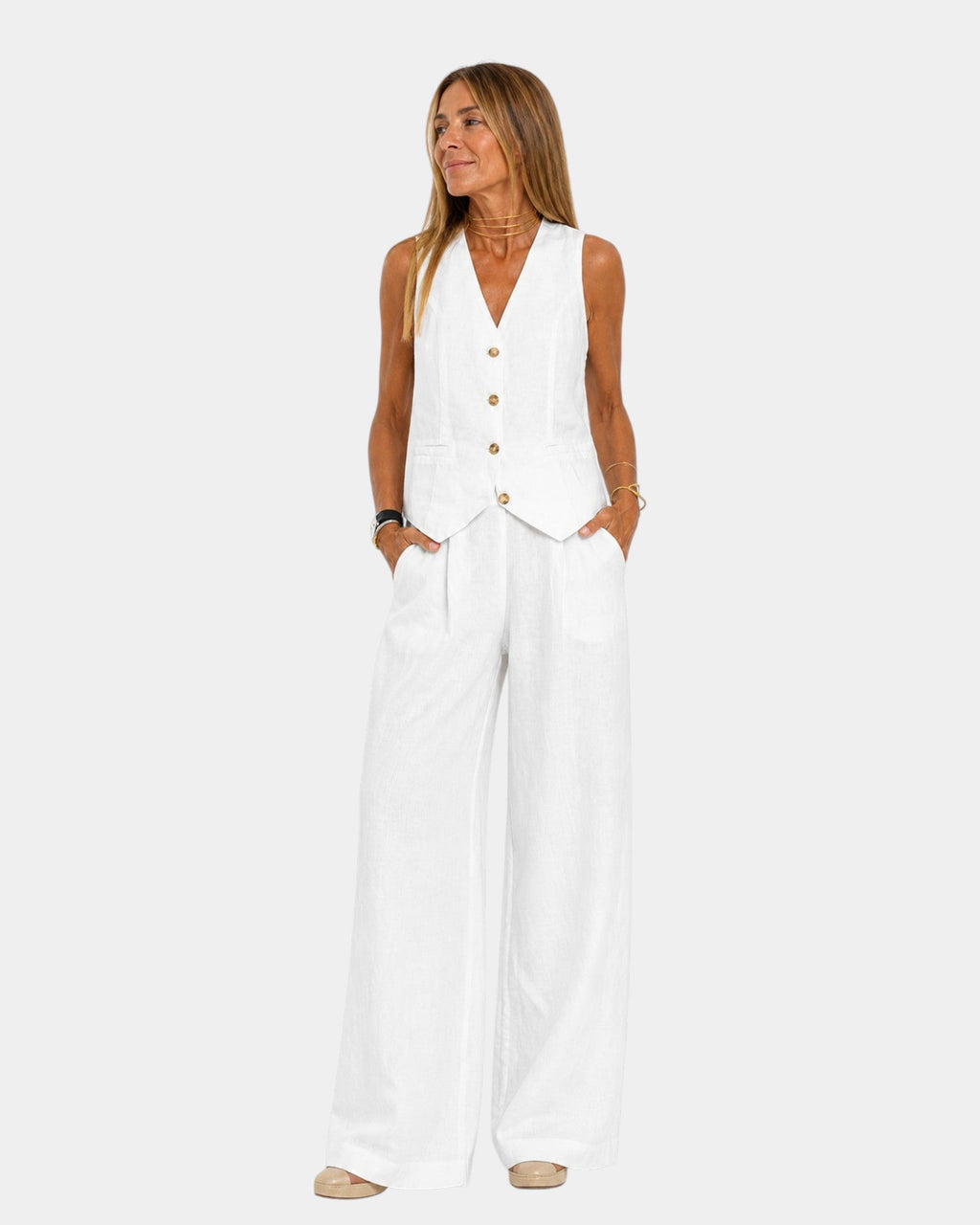 Vest and Wide-Leg Pants Set Cotton-Linen for Women | Perfect for Summer