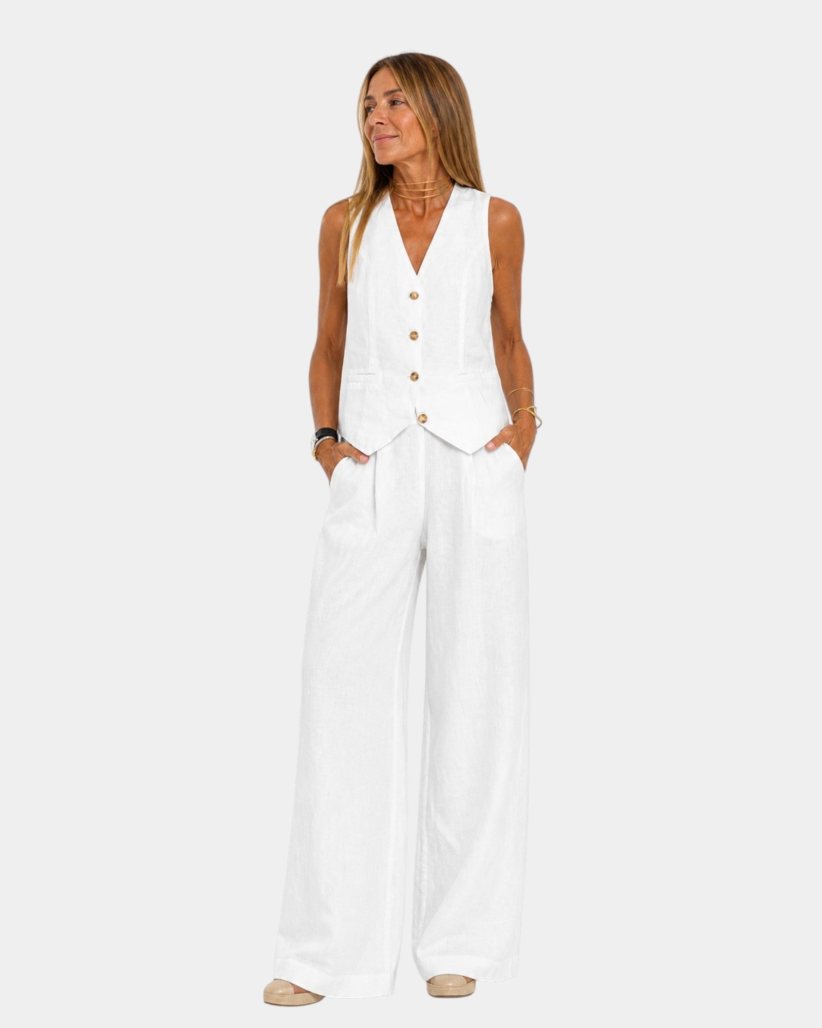 Vest and Wide-Leg Pants Set Cotton-Linen for Women | Perfect for Summer