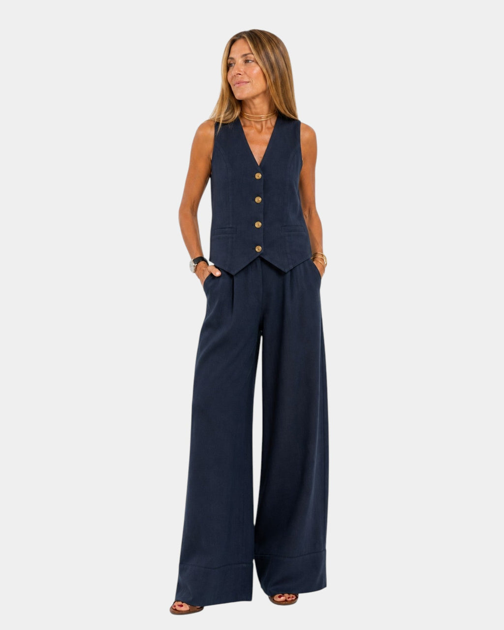 Vest and Wide-Leg Pants Set Cotton-Linen for Women | Perfect for Summer