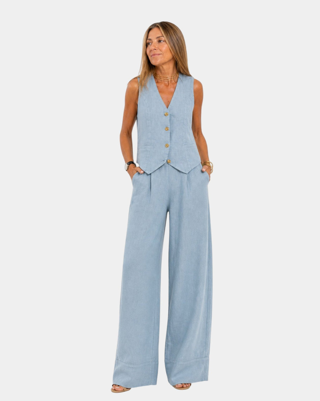 Vest and Wide-Leg Pants Set Cotton-Linen for Women | Perfect for Summer