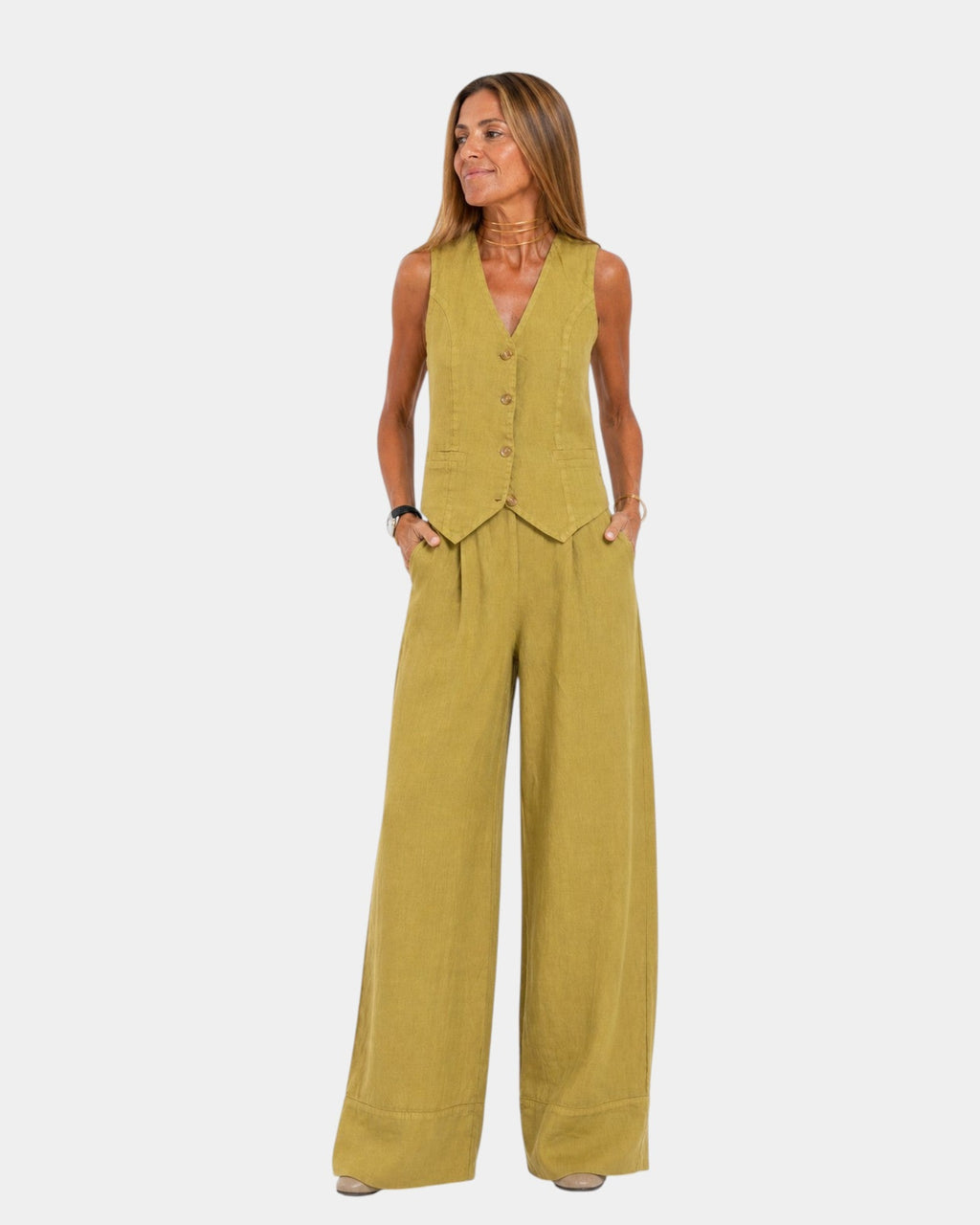 Vest and Wide-Leg Pants Set Cotton-Linen for Women | Perfect for Summer