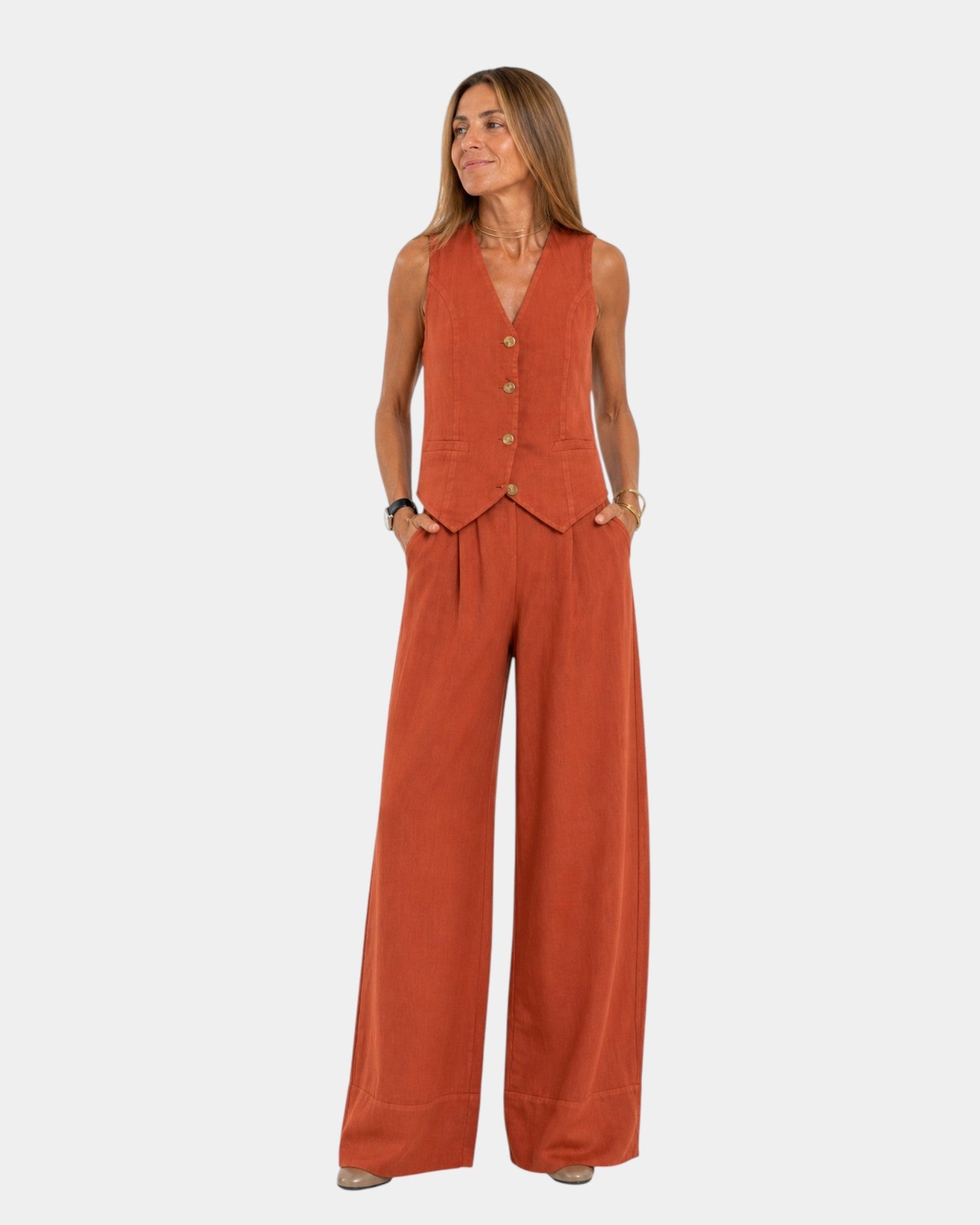 Vest and Wide-Leg Pants Set Cotton-Linen for Women | Perfect for Summer