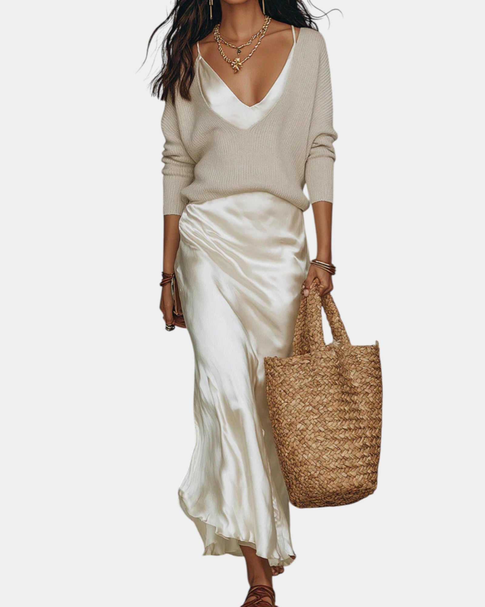 2-Piece Set Satin Dress and Knitted Top for Women | Perfect for the Office