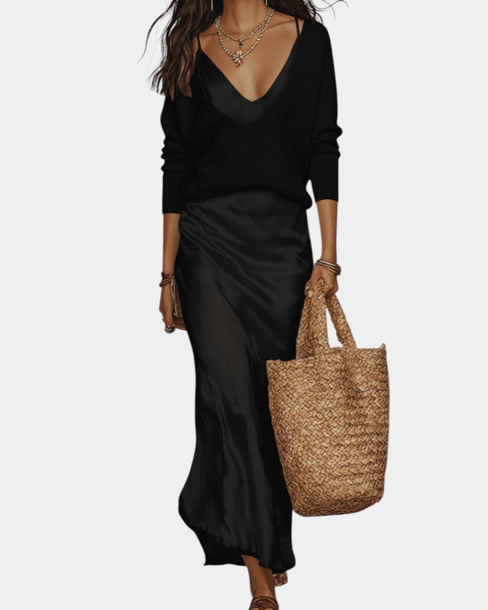 2-Piece Set Satin Dress and Knitted Top for Women | Perfect for the Office
