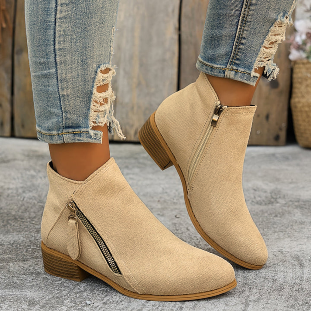 Boots Low Heel Suede Side Zipper for Women