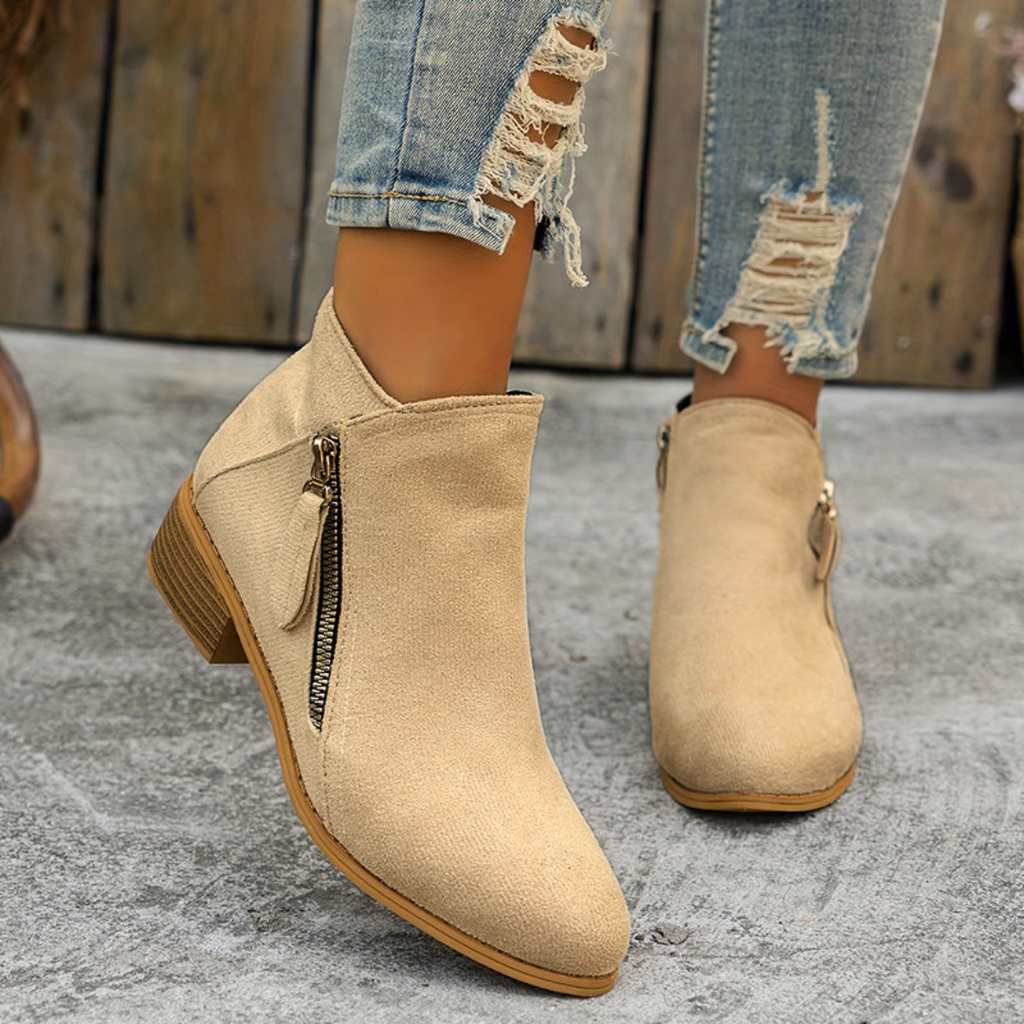 Boots Low Heel Suede Side Zipper for Women