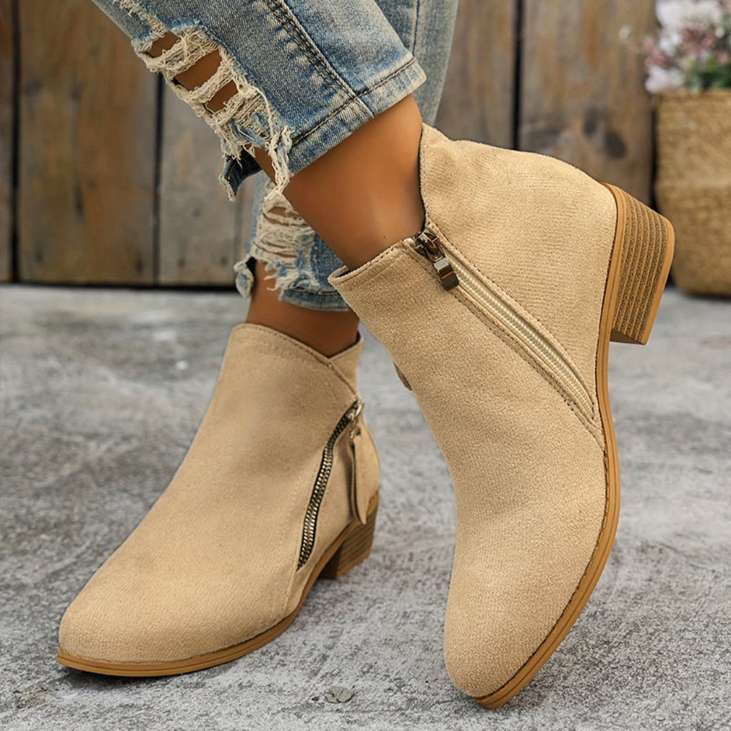 Boots Low Heel Suede Side Zipper for Women