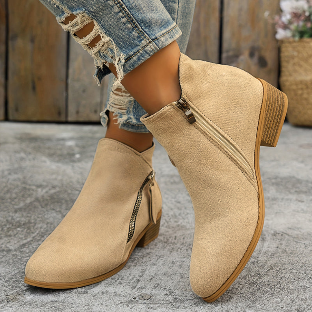Boots Low Heel Suede Side Zipper for Women