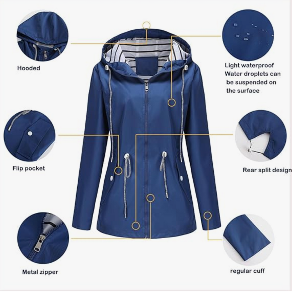 Waterproof Jacket Adjustable Hood for Women