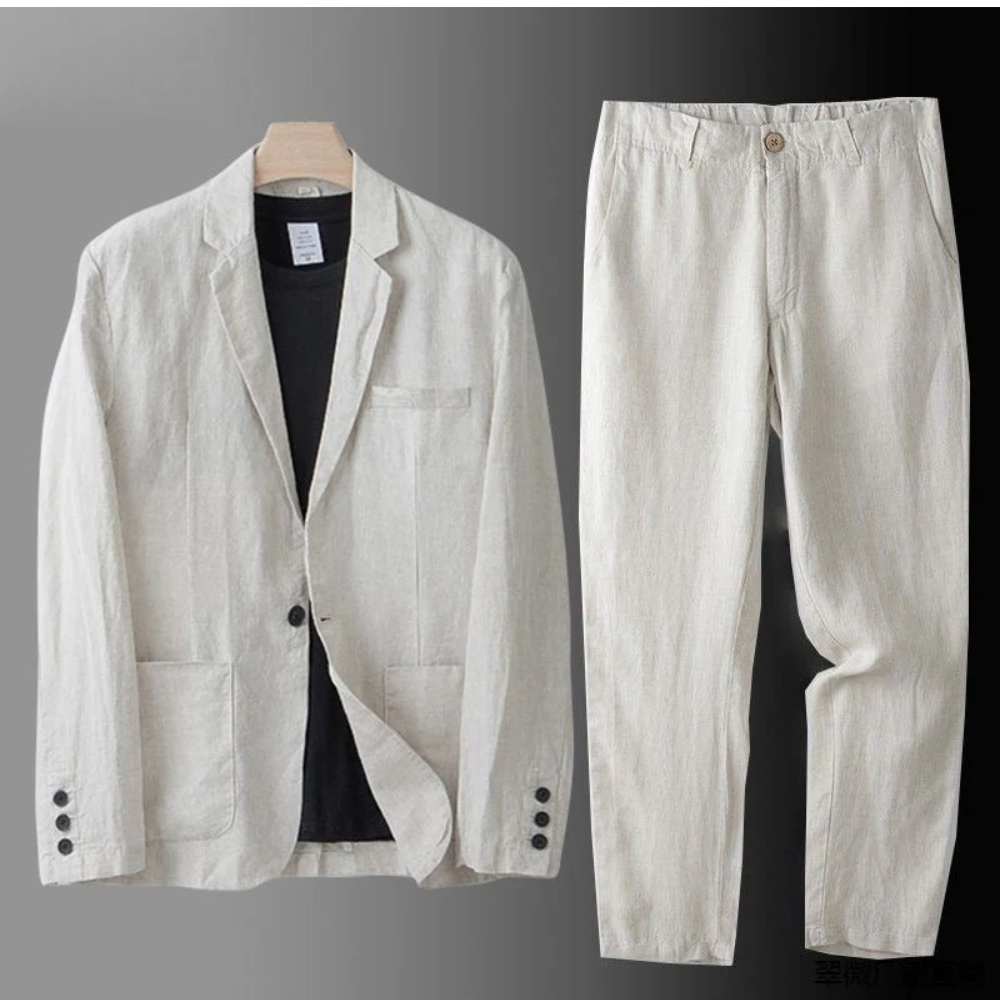 Linen Blend Suit Set Single-Breasted for Men | Perfect for Summer
