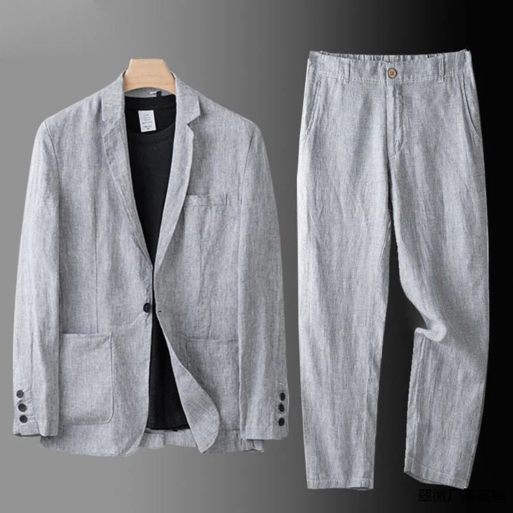 Linen Blend Suit Set Single-Breasted for Men | Perfect for Summer