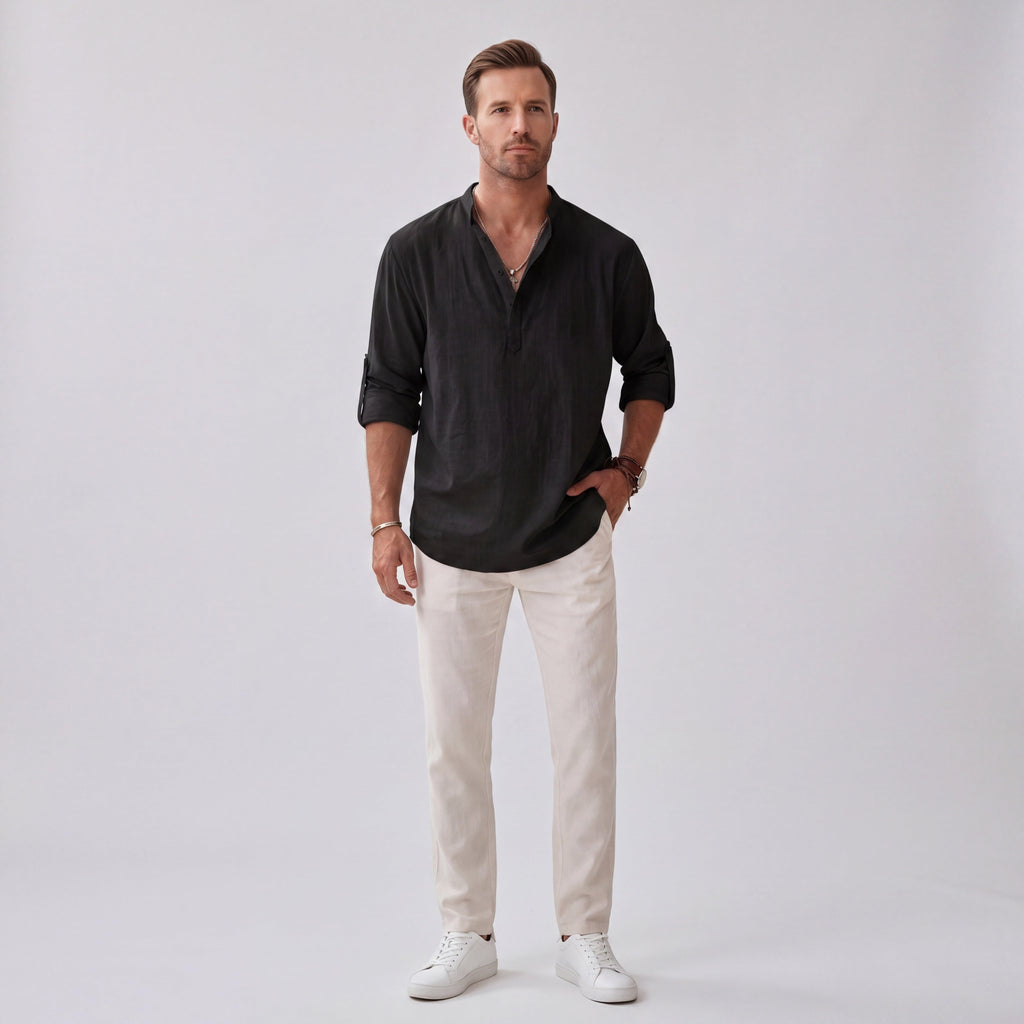 Long-Sleeve Shirt Stand Collar for Men