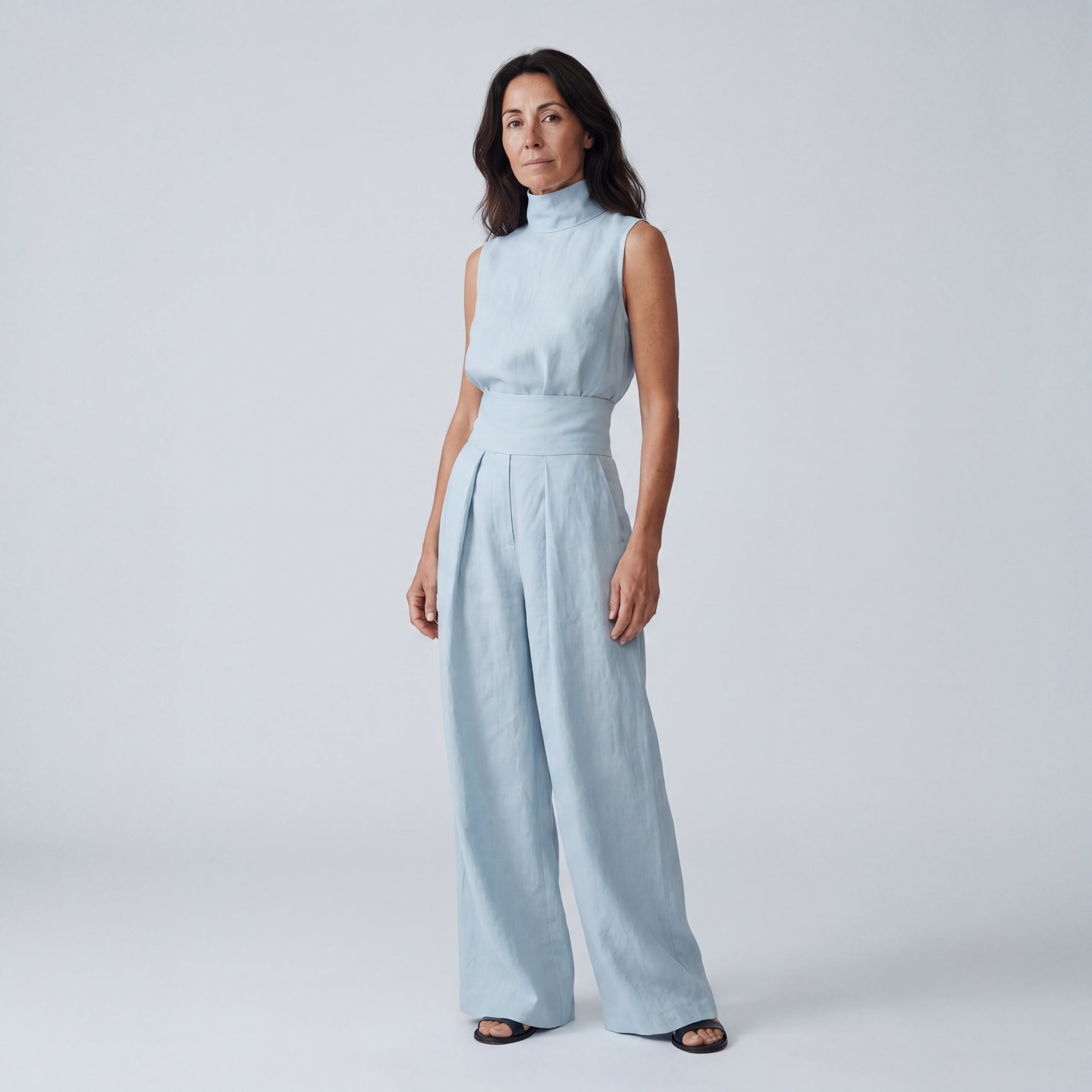 Two-Piece Sleeveless Top and Wide-Leg Pants Set for Women