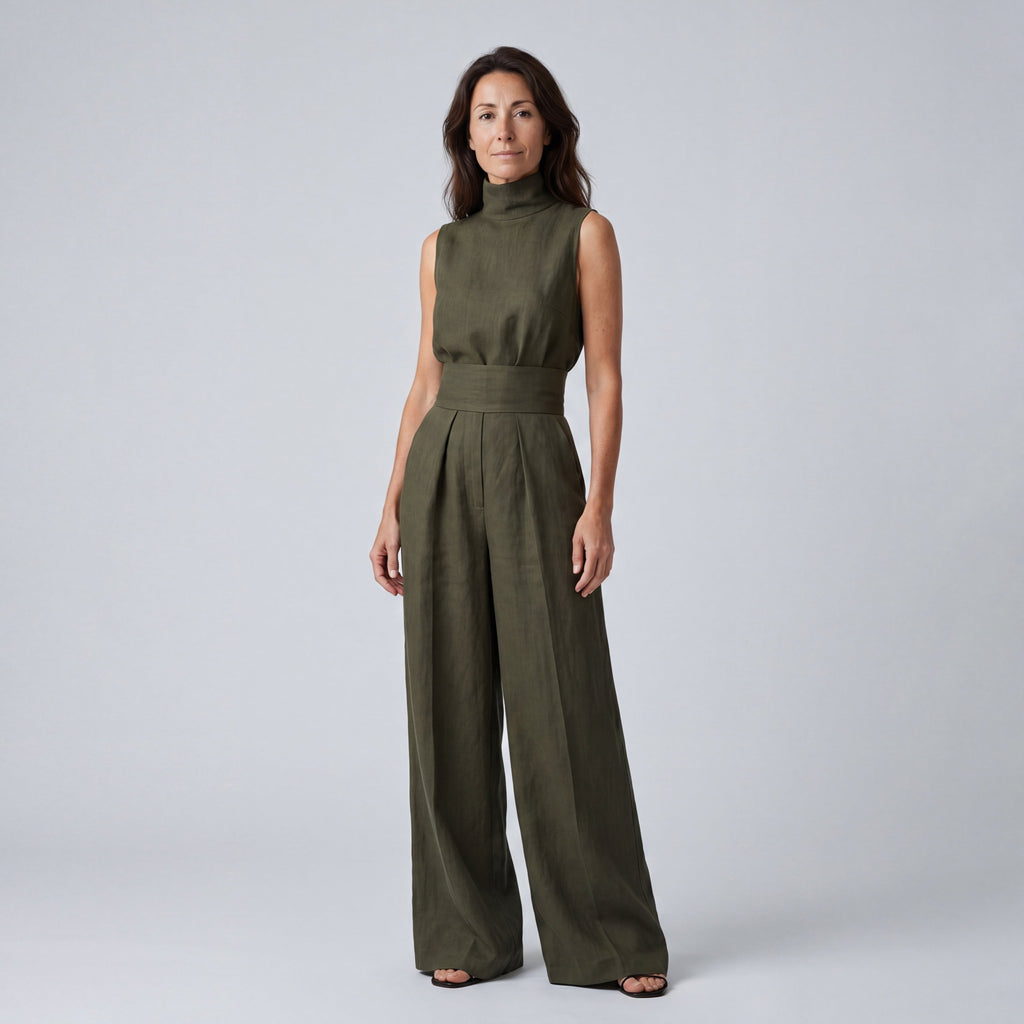 Two-Piece Sleeveless Top and Wide-Leg Pants Set for Women