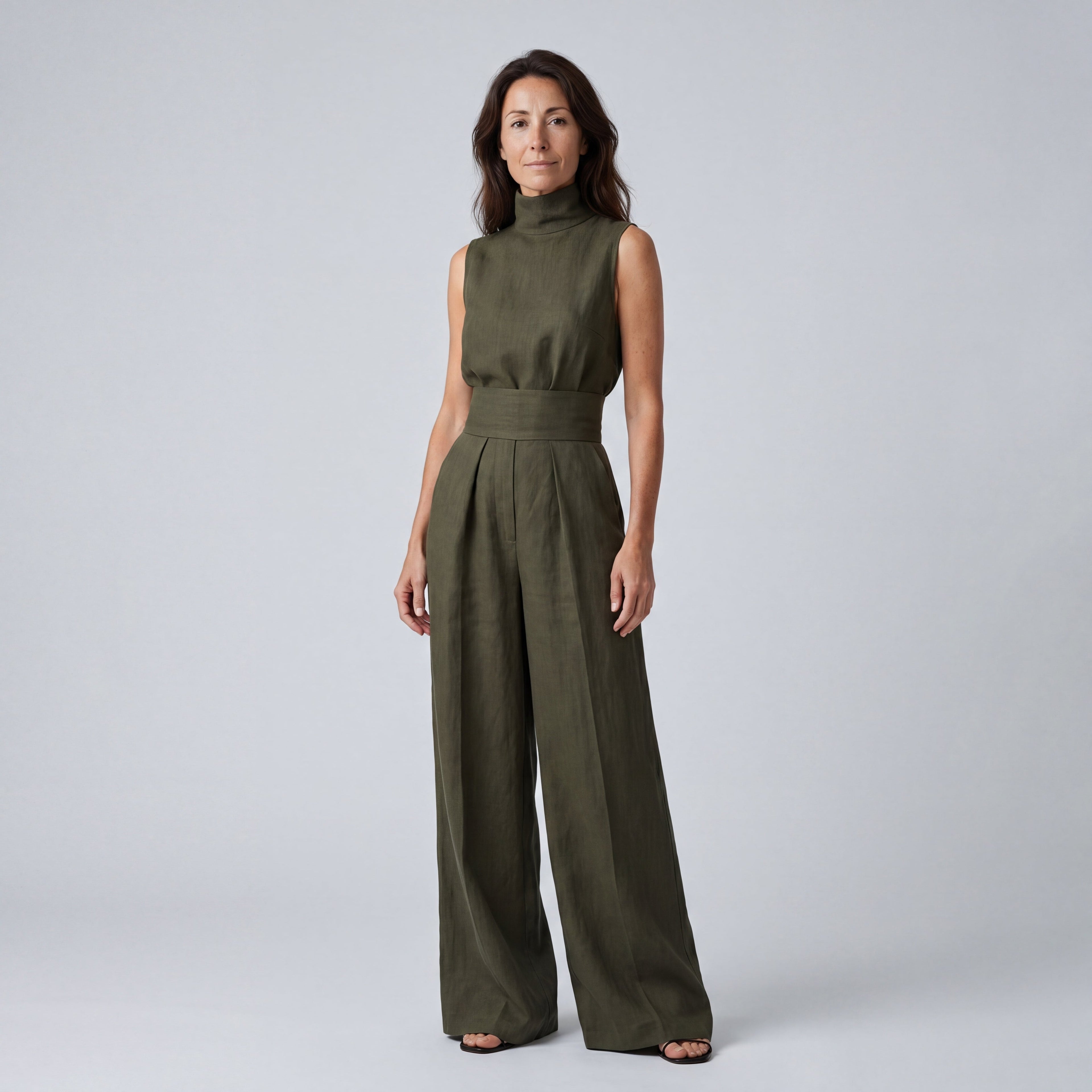 Two-Piece Sleeveless Top and Wide-Leg Pants Set for Women