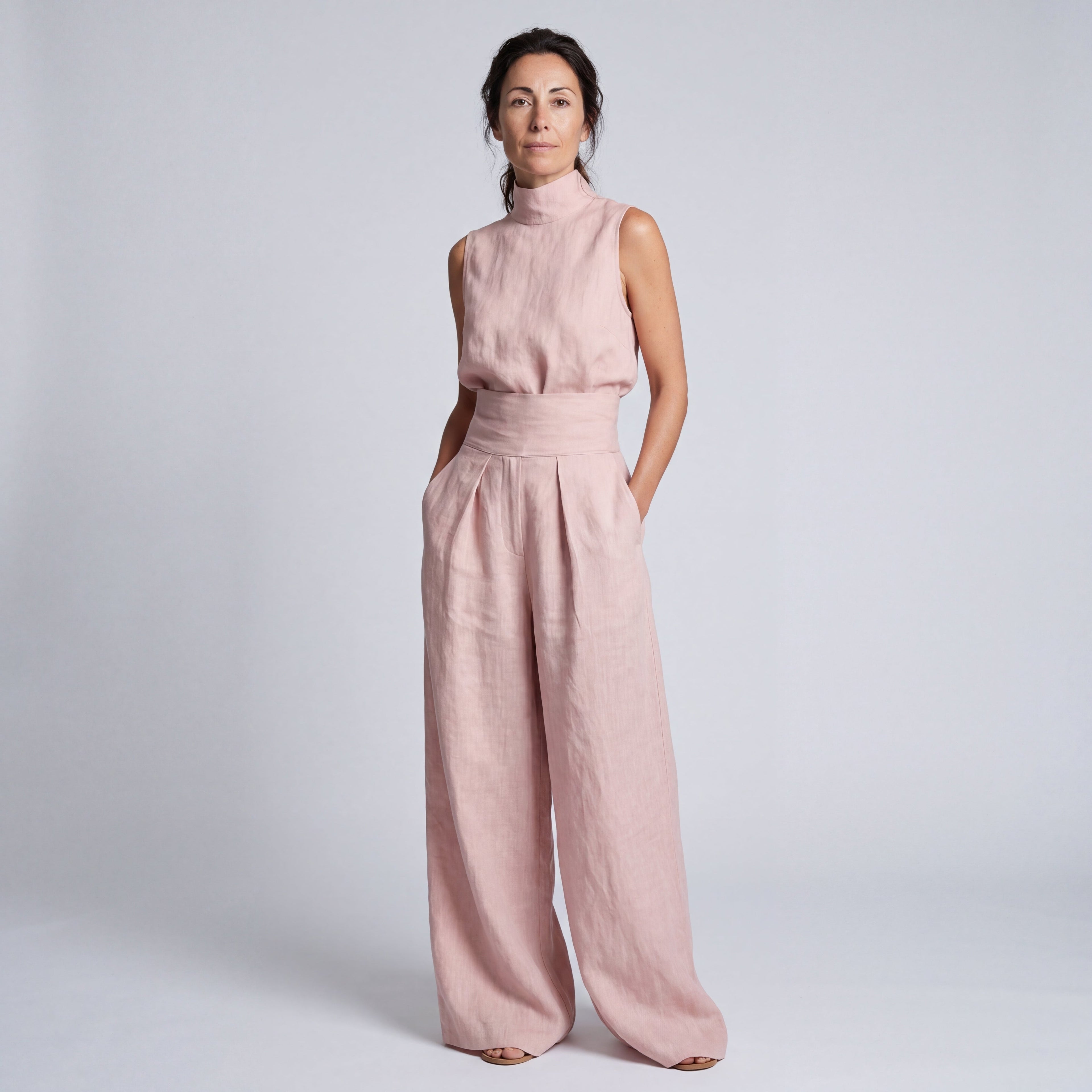Two-Piece Sleeveless Top and Wide-Leg Pants Set for Women