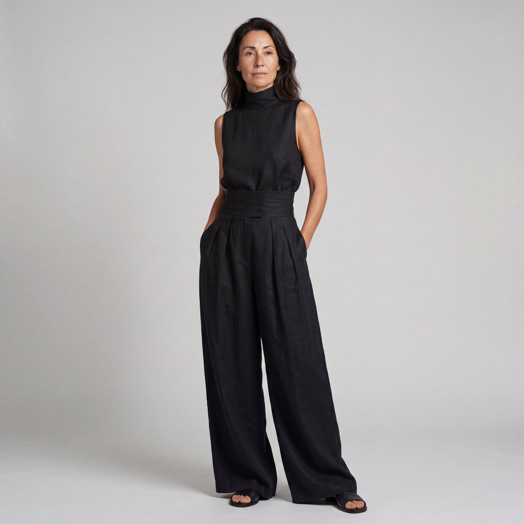 Two-Piece Sleeveless Top and Wide-Leg Pants Set for Women