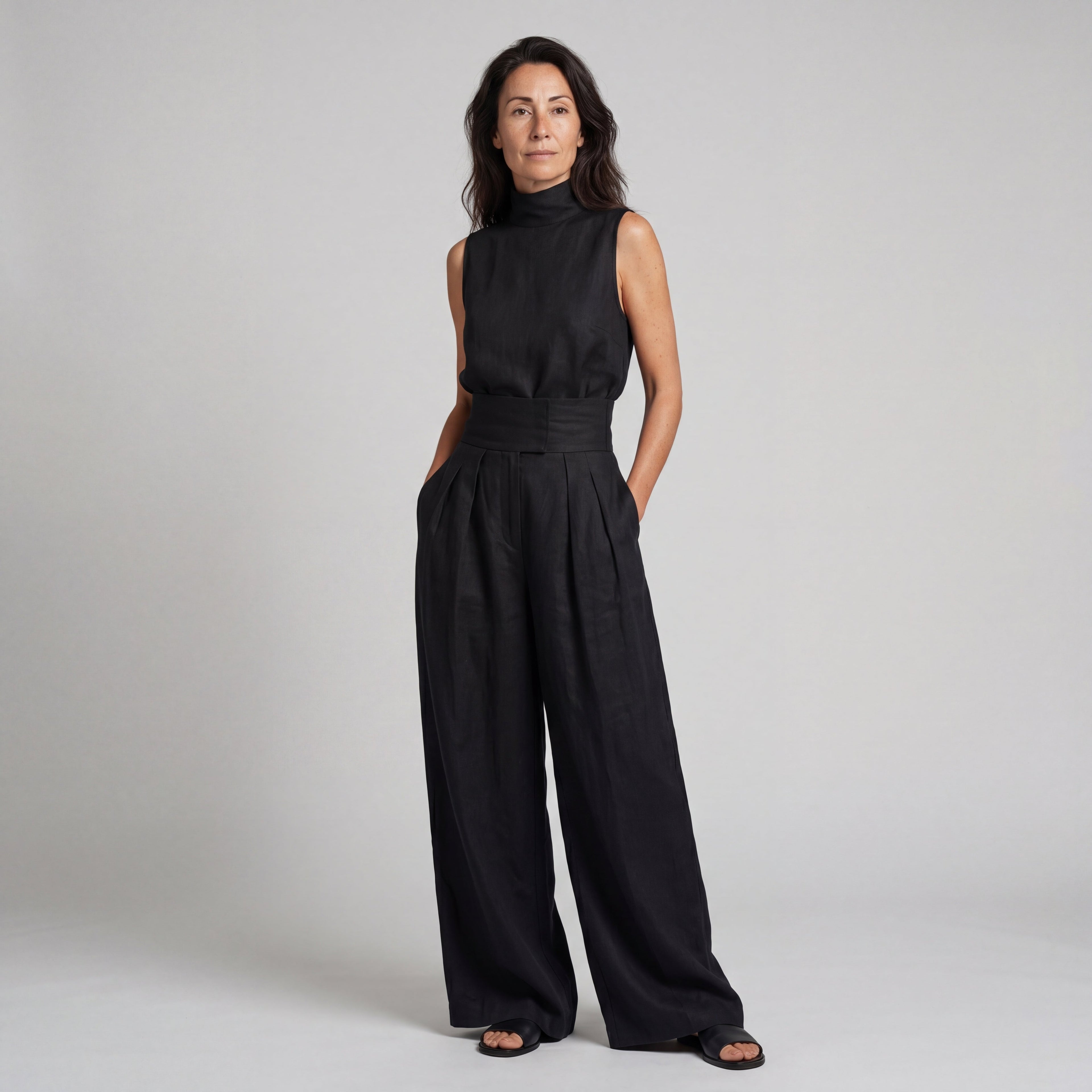 Two-Piece Sleeveless Top and Wide-Leg Pants Set for Women