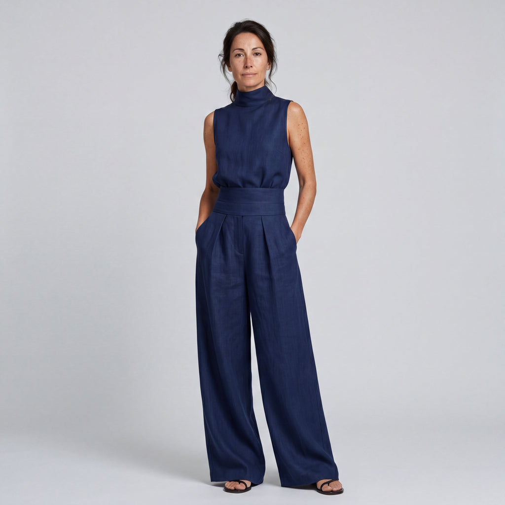 Two-Piece Sleeveless Top and Wide-Leg Pants Set for Women