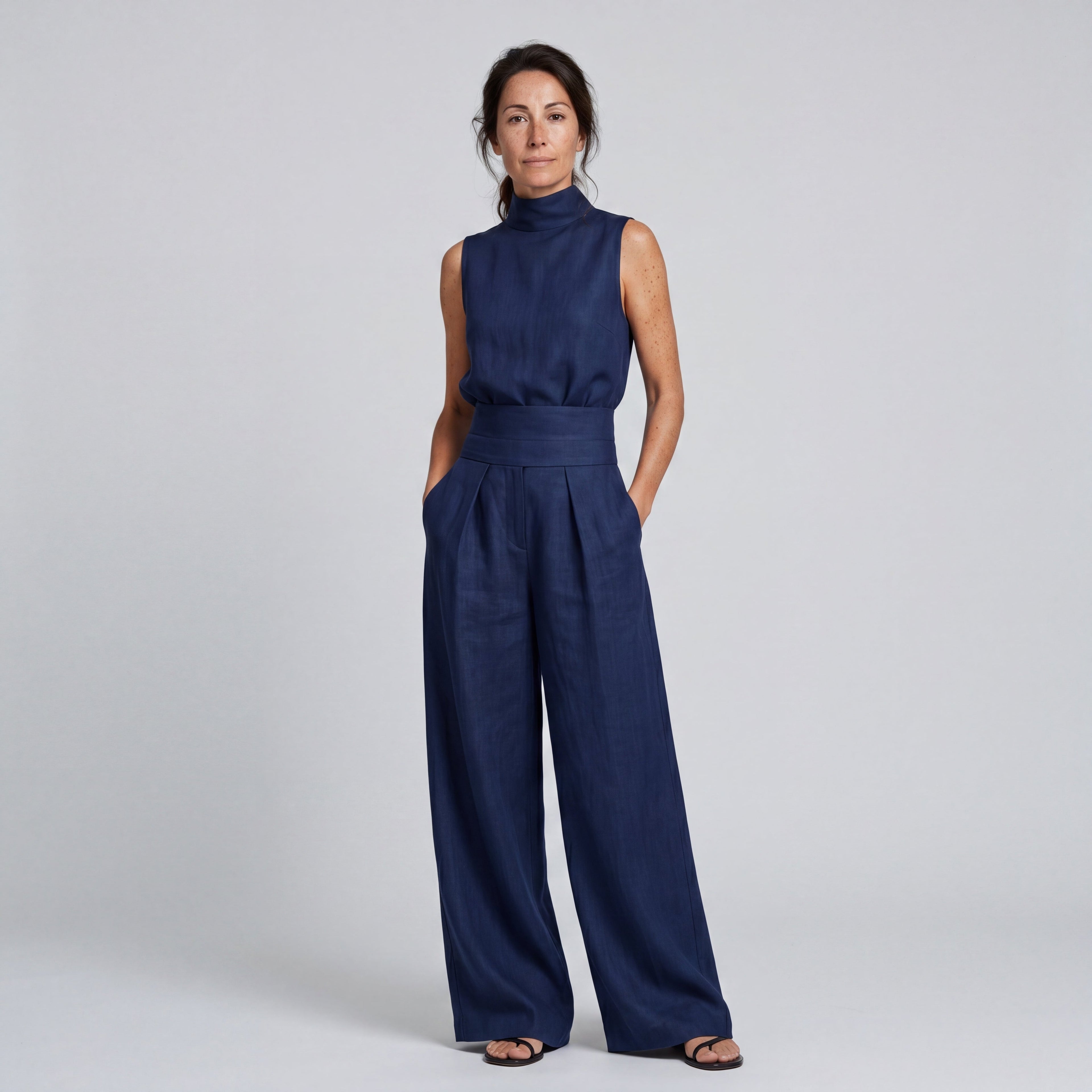 Two-Piece Sleeveless Top and Wide-Leg Pants Set for Women