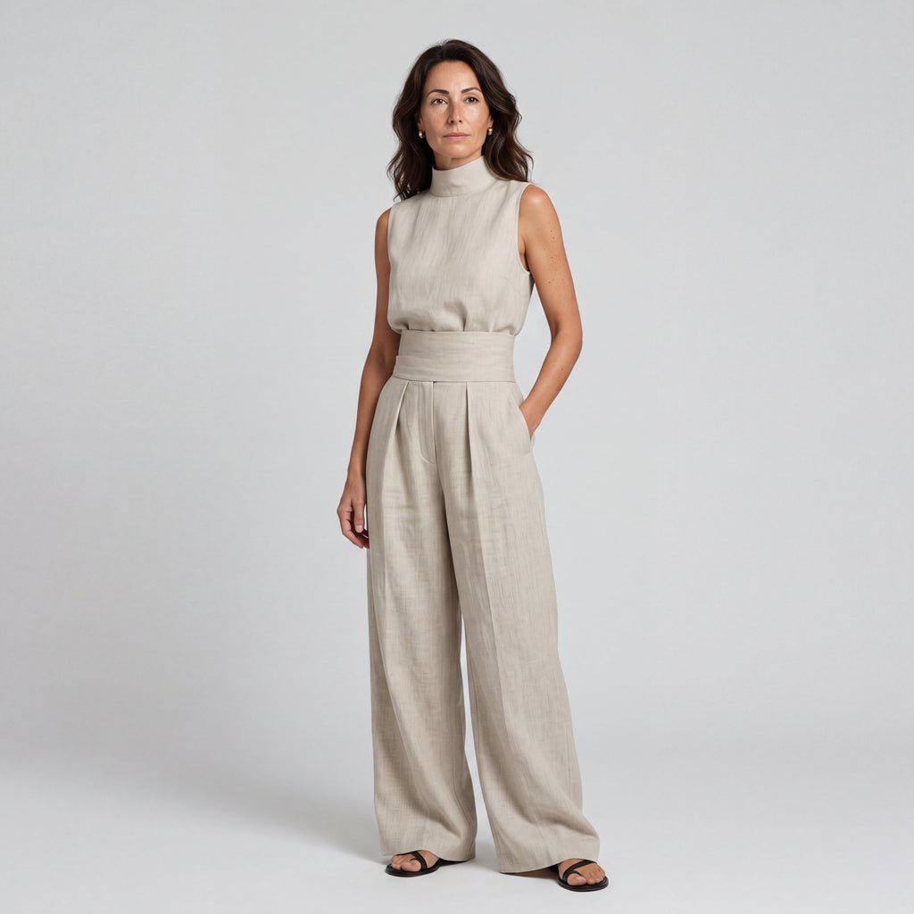 Two-Piece Sleeveless Top and Wide-Leg Pants Set for Women