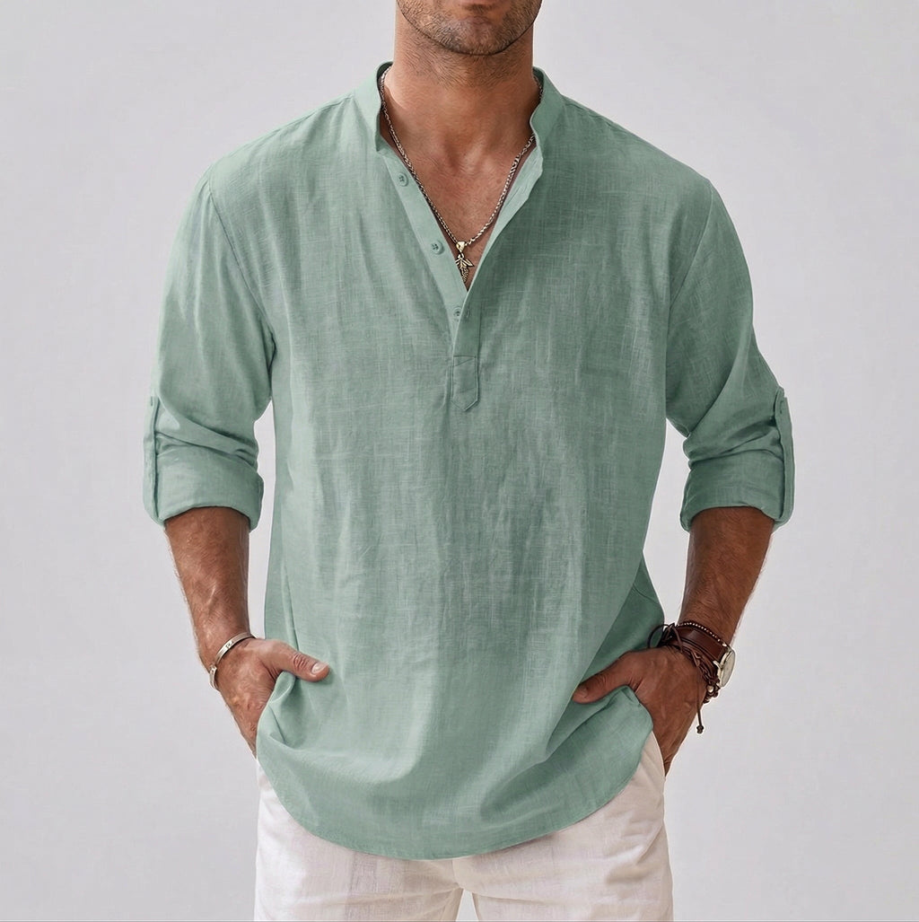 Long-Sleeve Shirt Stand Collar for Men
