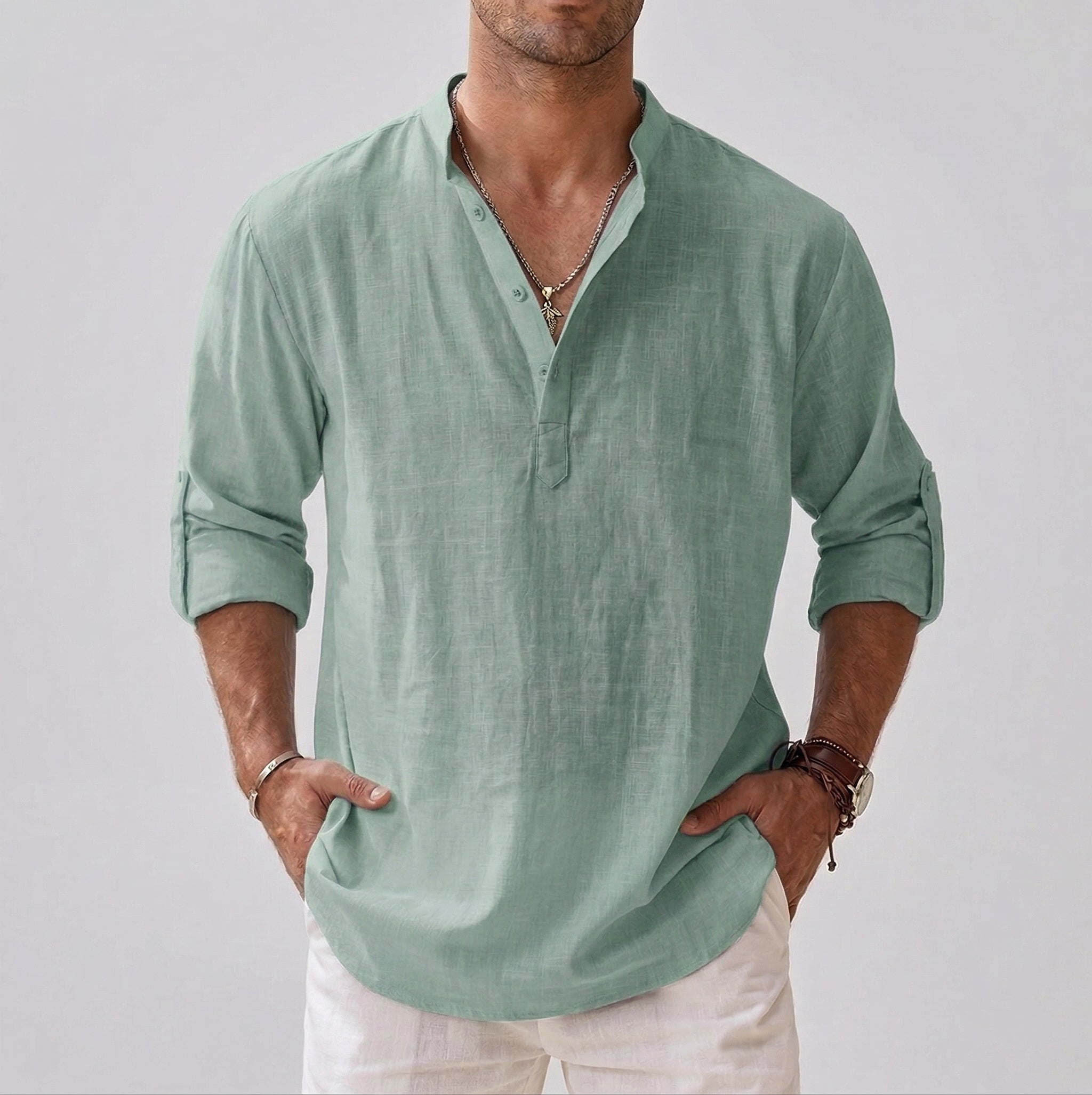 Long-Sleeve Shirt Stand Collar for Men