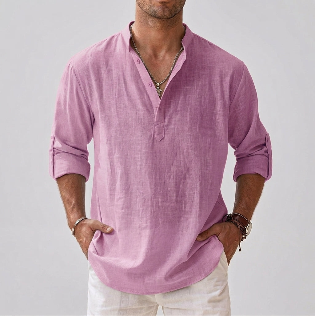 Long-Sleeve Shirt Stand Collar for Men