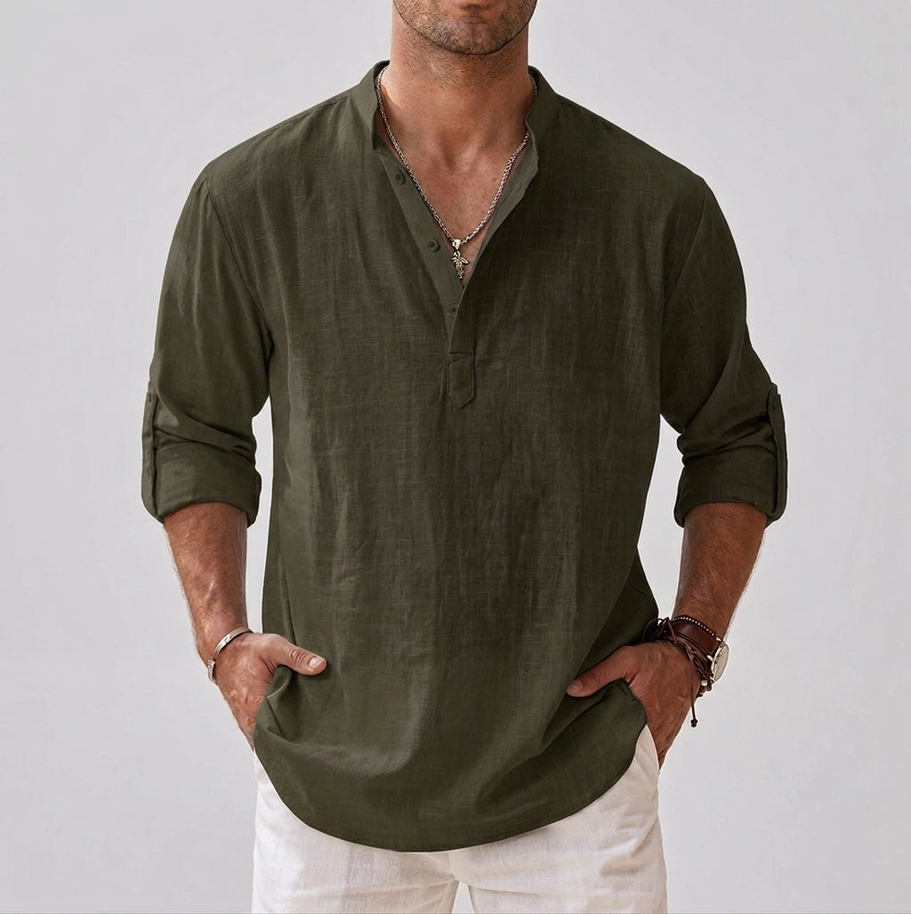Long-Sleeve Shirt Stand Collar for Men