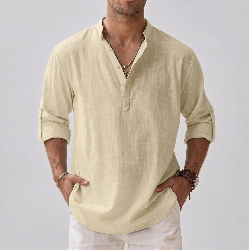 Long-Sleeve Shirt Stand Collar for Men